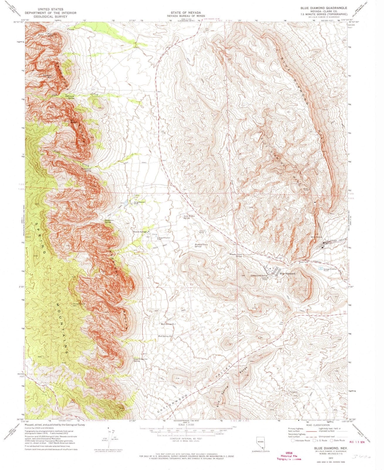 1972 Blueiamond, NV - Nevada - USGS Topographic Map v3