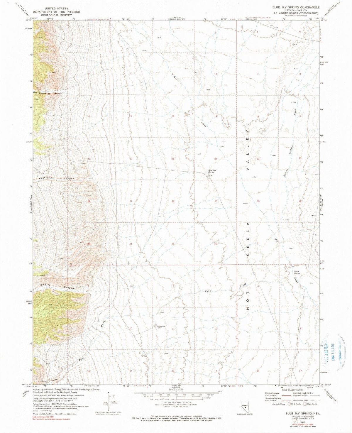 1967 Blue Jay Spring, NV - Nevada - USGS Topographic Map