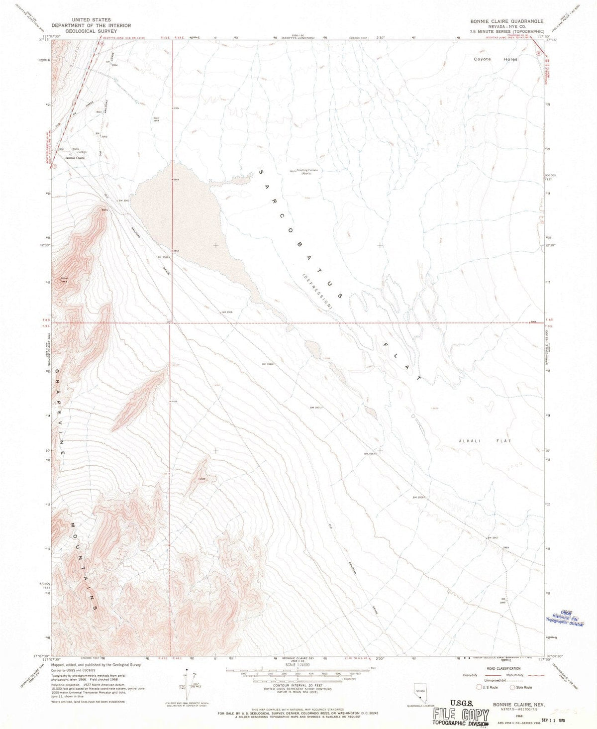 1968 Bonnie Claire, NV - Nevada - USGS Topographic Map v3