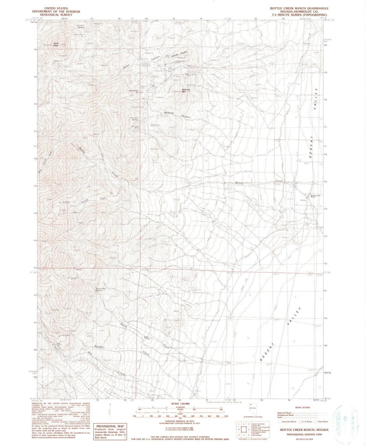 1990 Bottle Creek Ranch, NV - Nevada - USGS Topographic Map