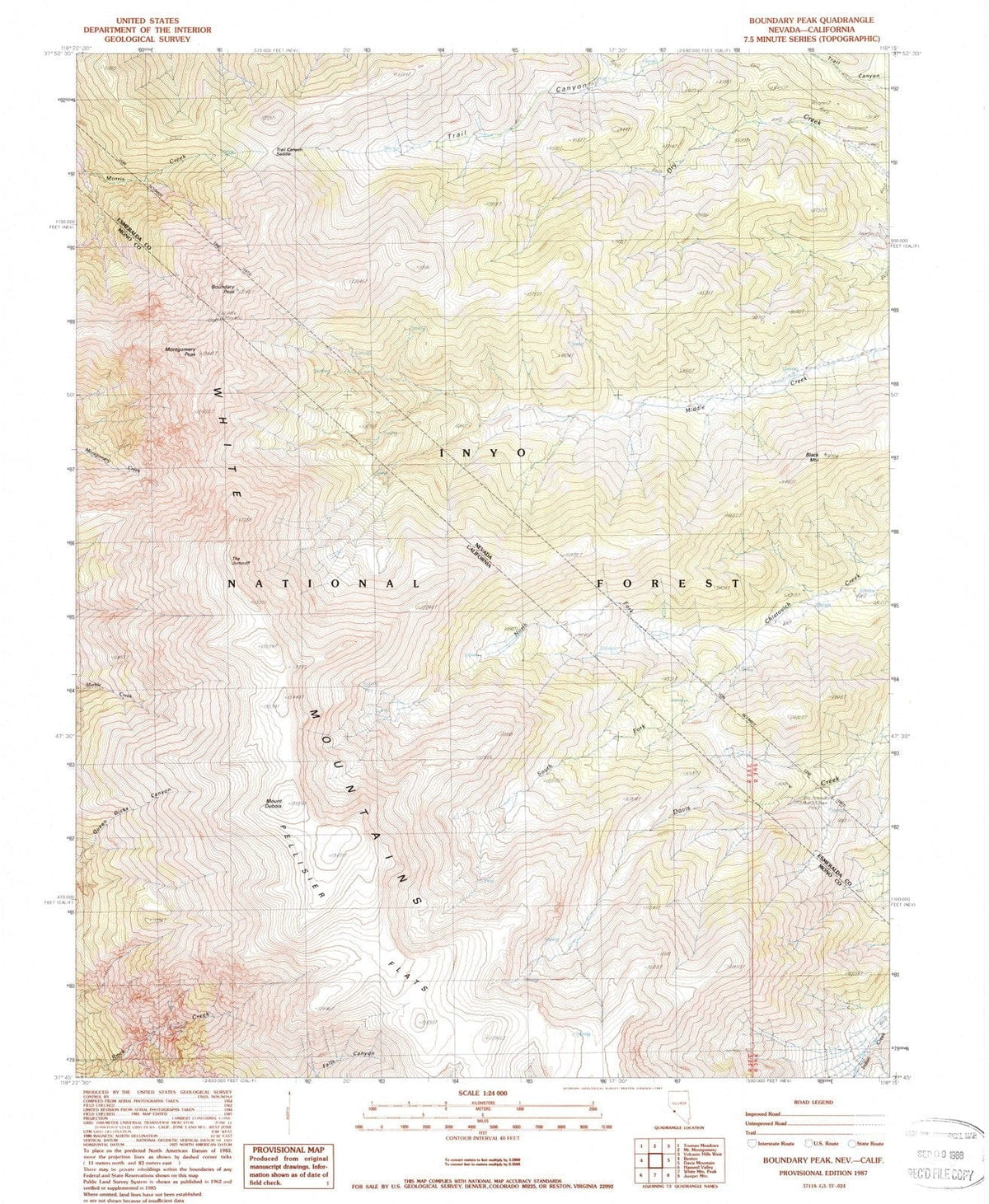 1987 Boundary Peak, NV - Nevada - USGS Topographic Map