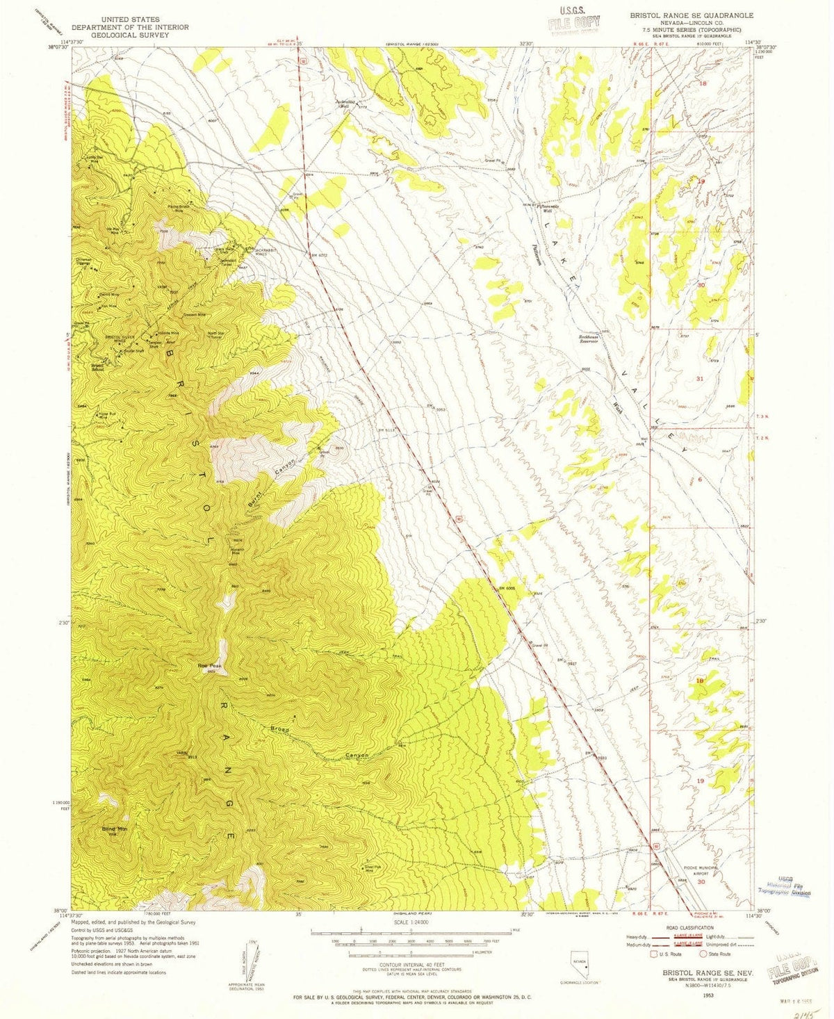 1953 Bristol Range, NV - Nevada - USGS Topographic Map