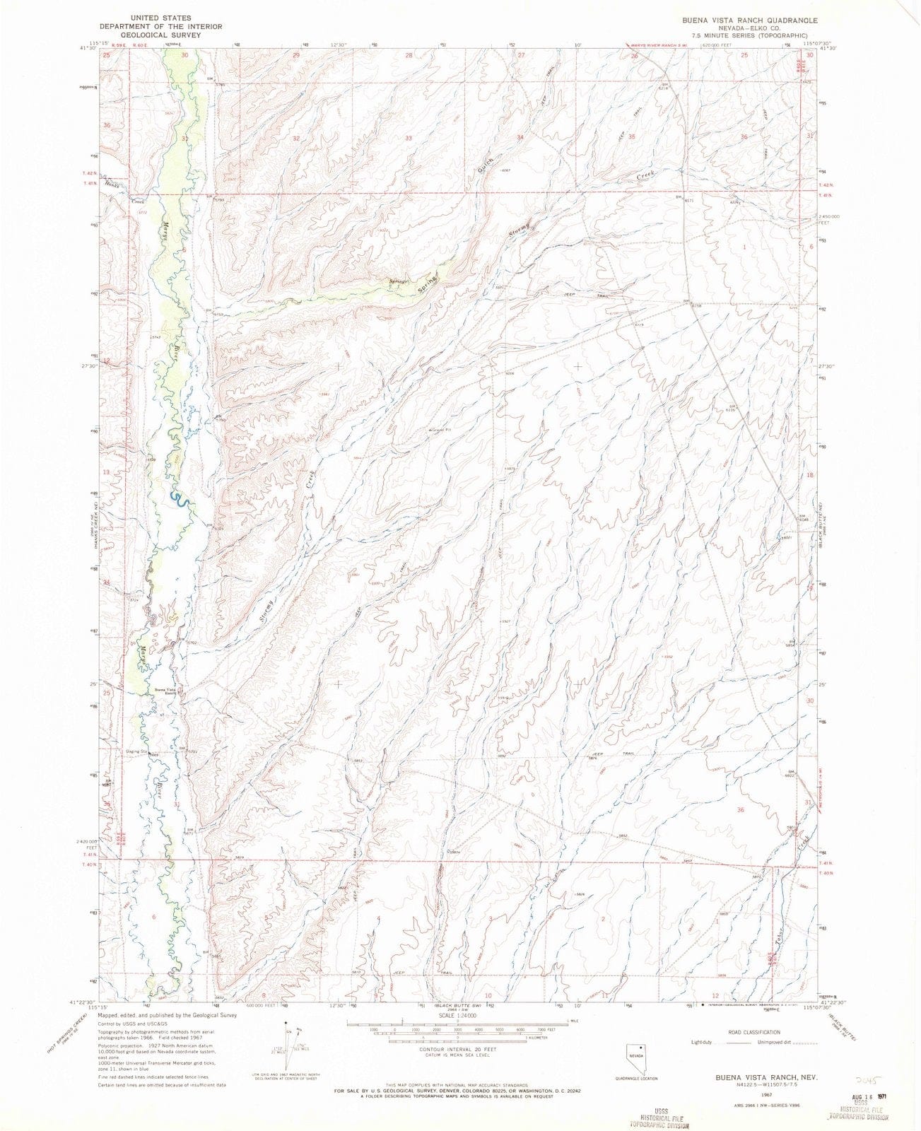 1967 Buena Vista Ranch, NV - Nevada - USGS Topographic Map