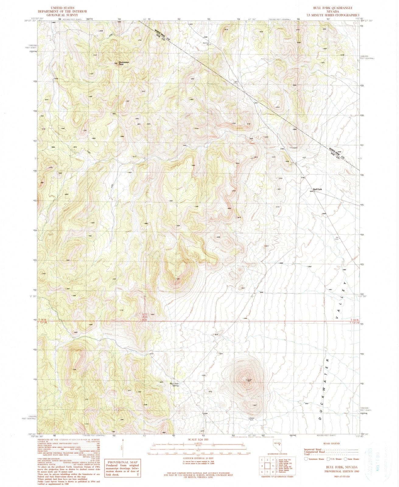 1990 Bull Fork, NV - Nevada - USGS Topographic Map
