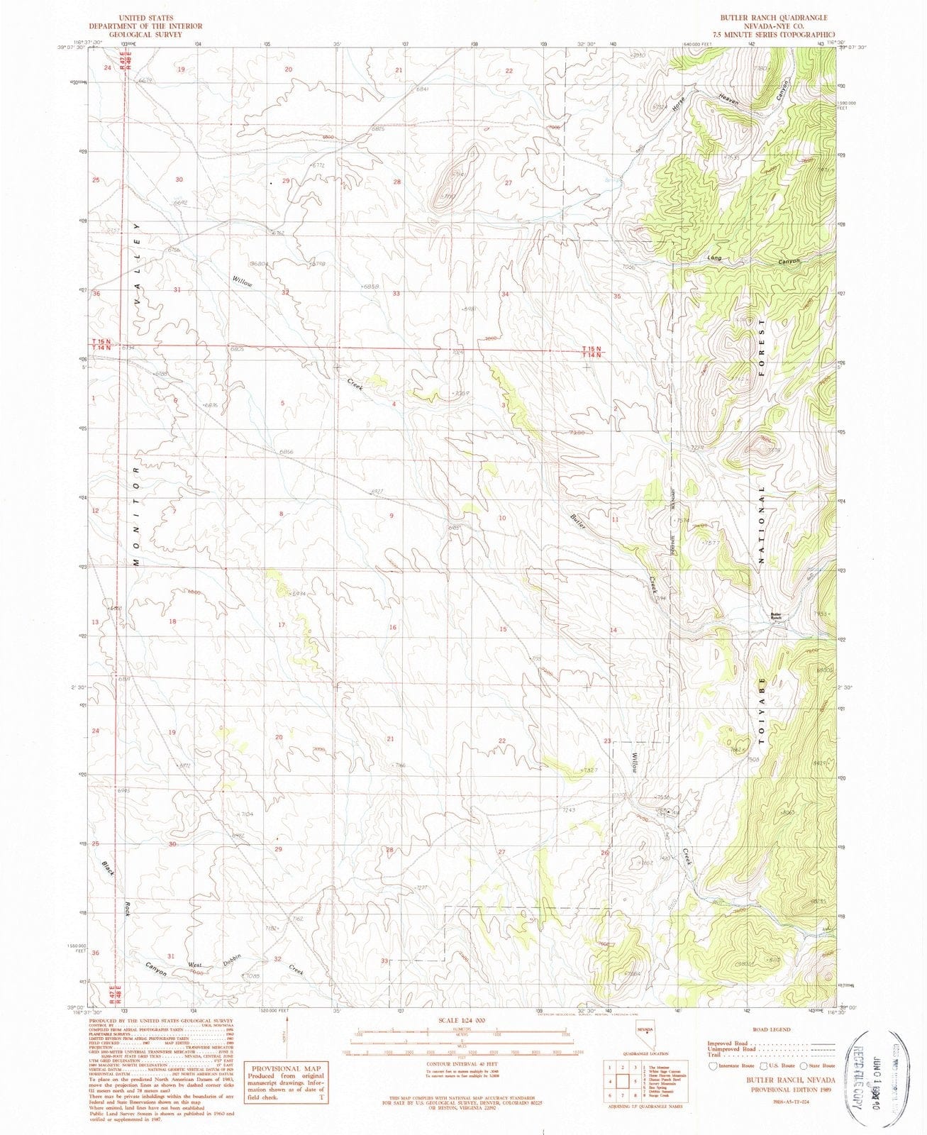1989 Butler Ranch, NV - Nevada - USGS Topographic Map