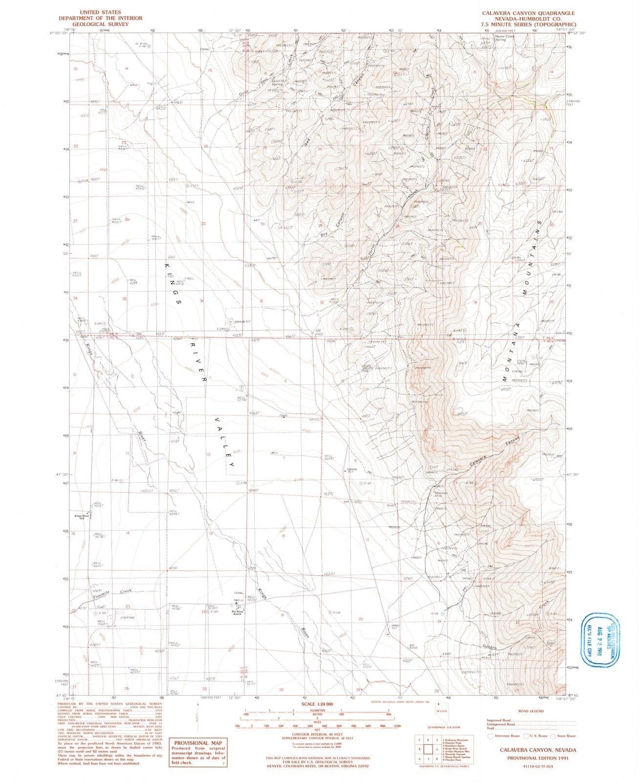 1991 Calavera Canyon, NV - Nevada - USGS Topographic Map