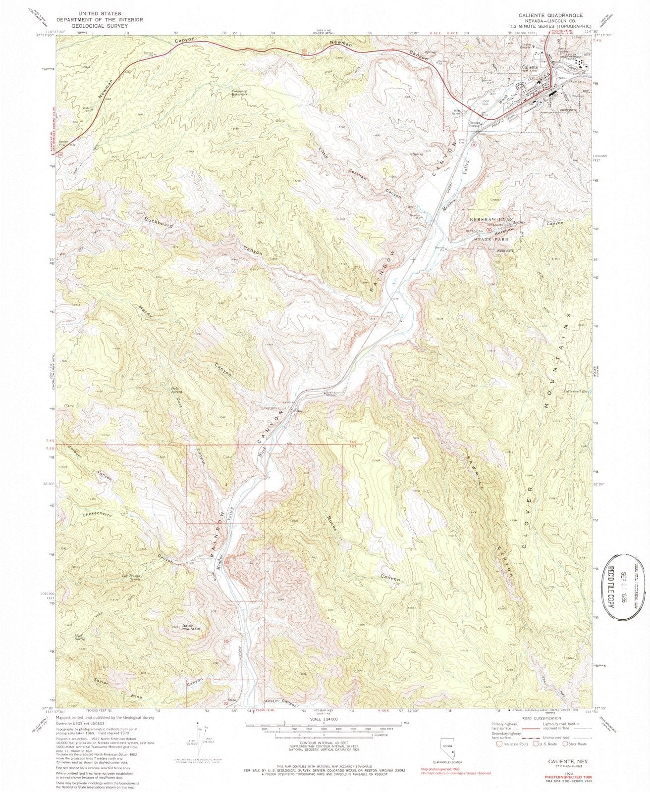 1970 Caliente, NV - Nevada - USGS Topographic Map