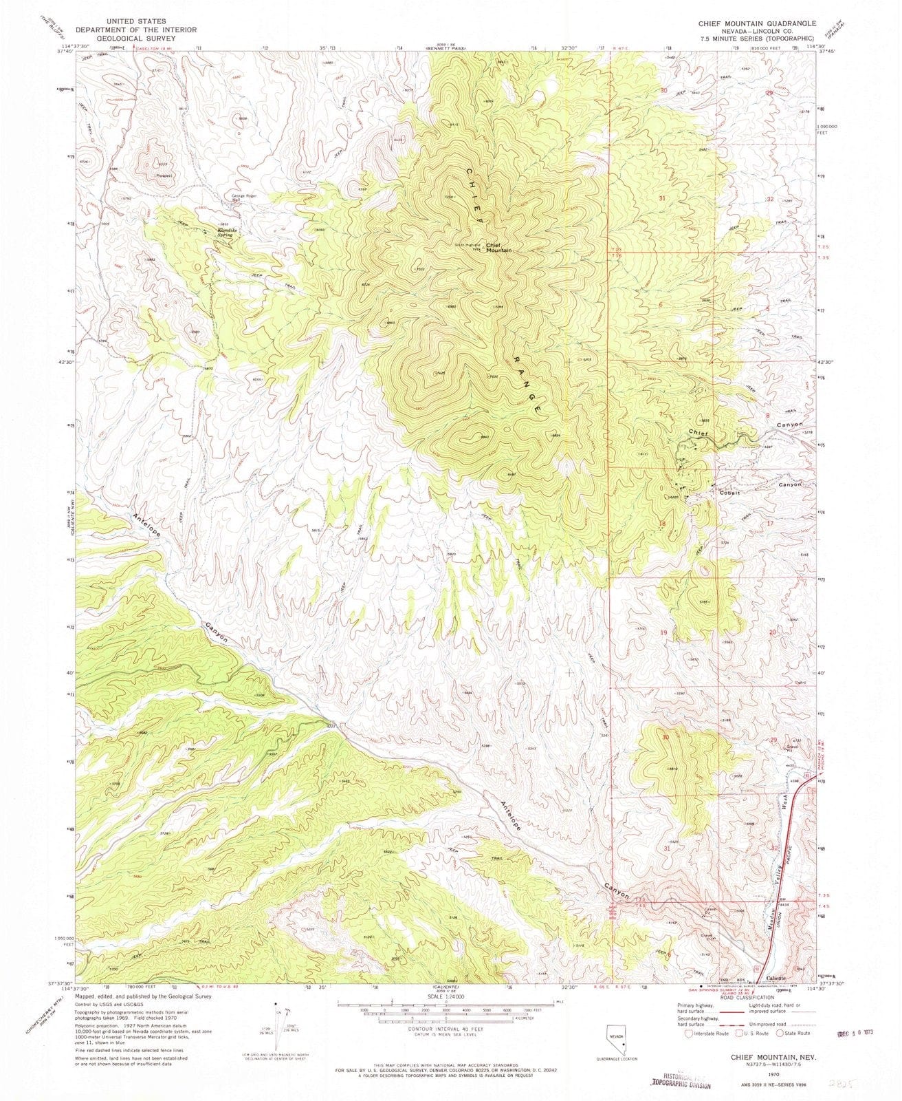 1970 Chief Mountain, NV - Nevada - USGS Topographic Map