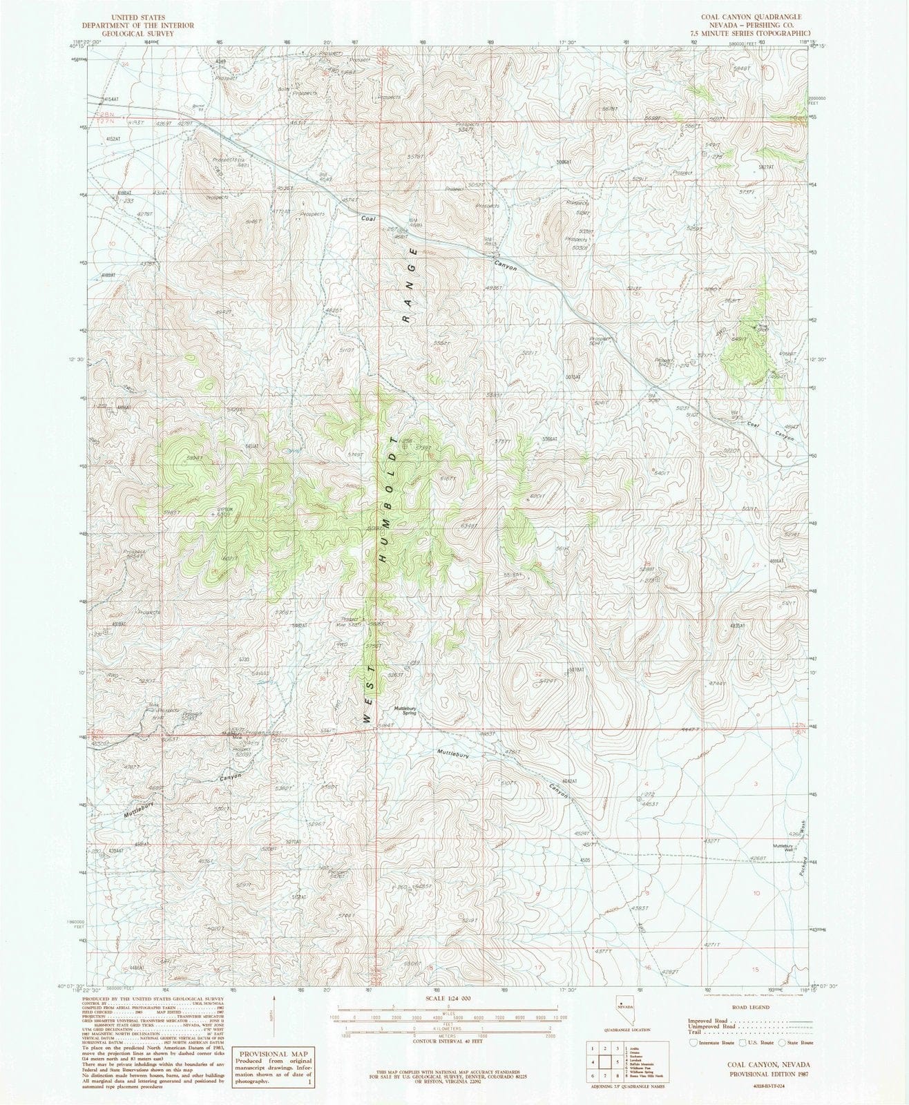 1987 Coal Canyon, NV - Nevada - USGS Topographic Map