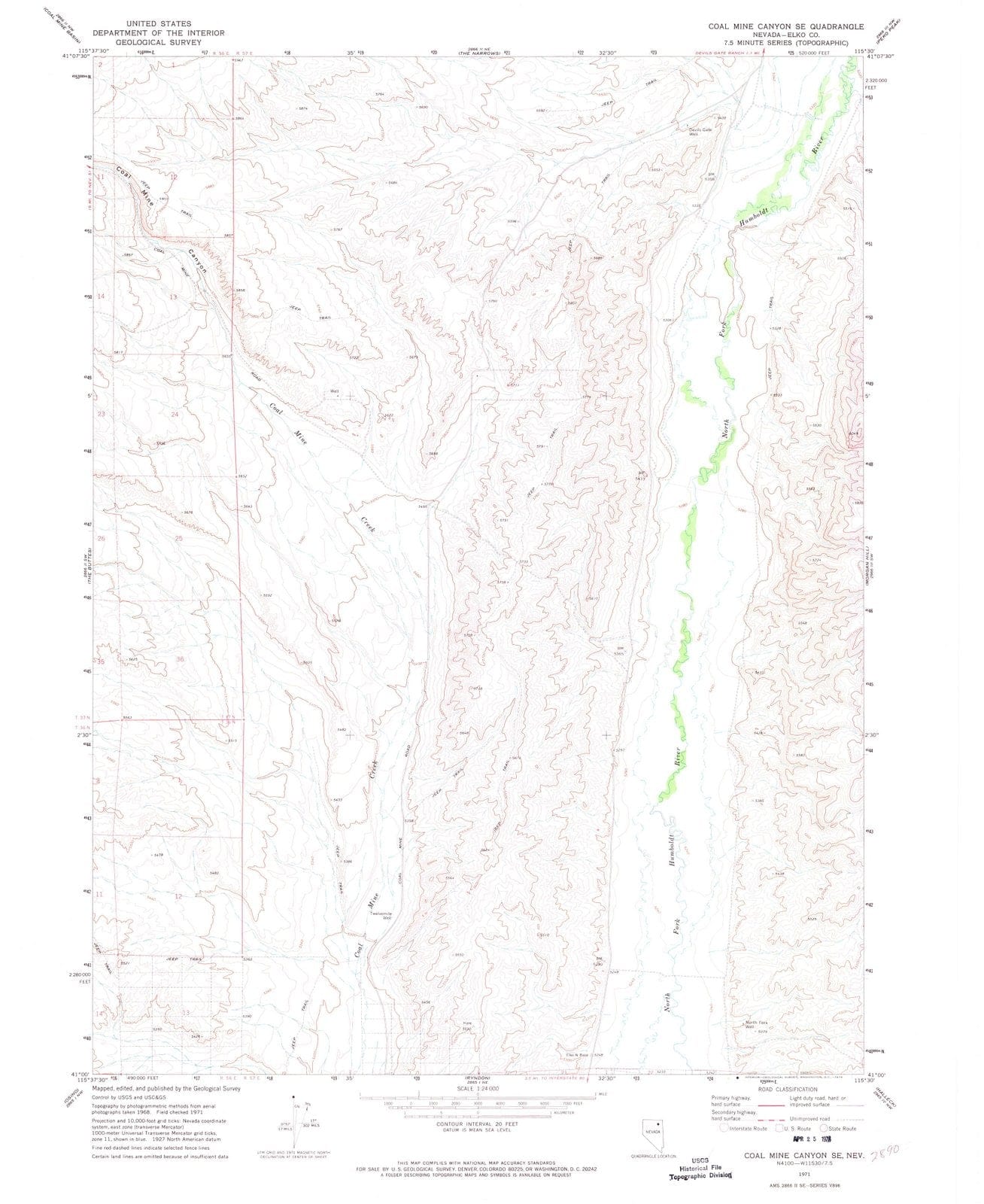 1971 Coal Mine Canyon, NV - Nevada - USGS Topographic Map