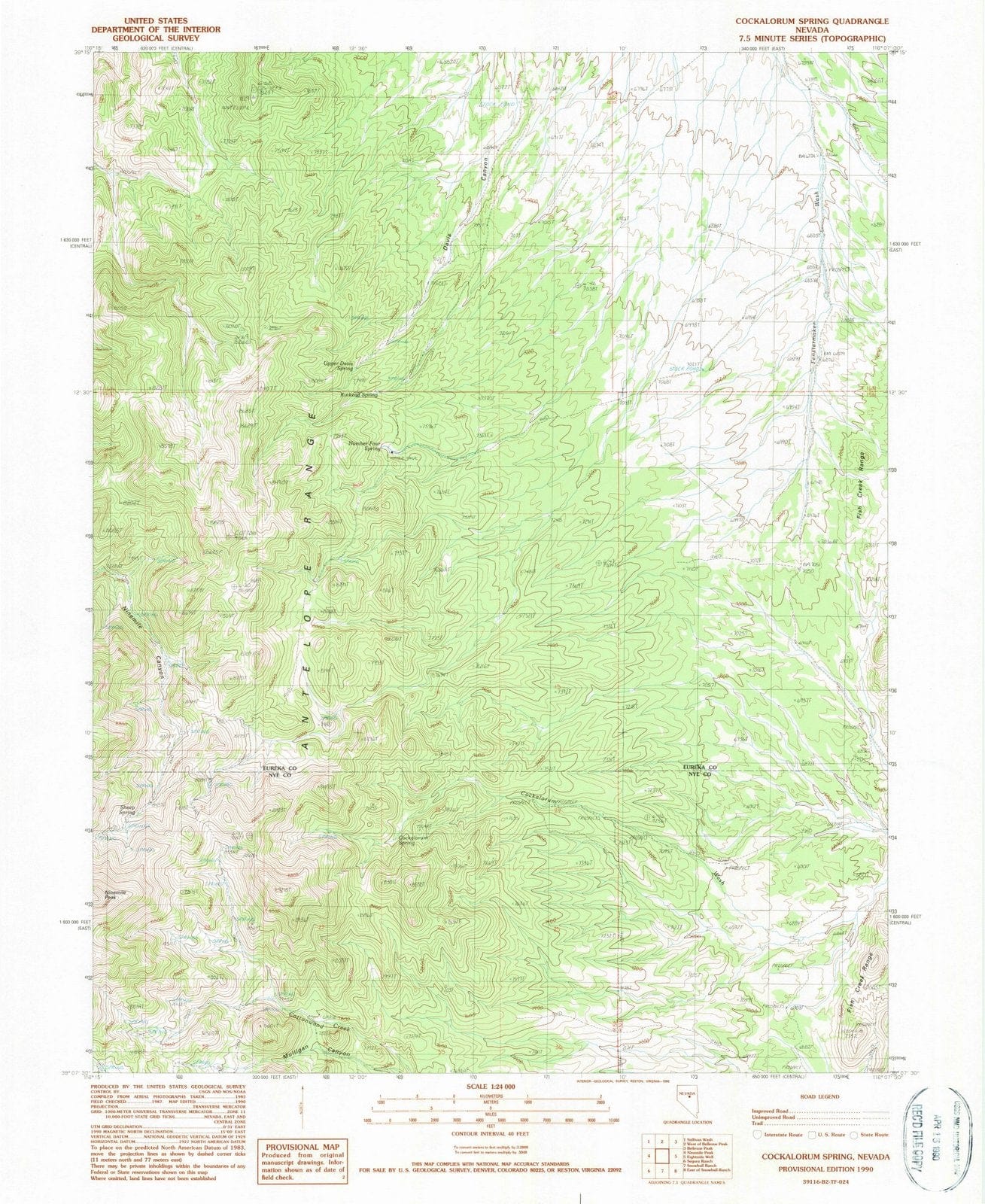 1990 Cockalorum Spring, NV - Nevada - USGS Topographic Map