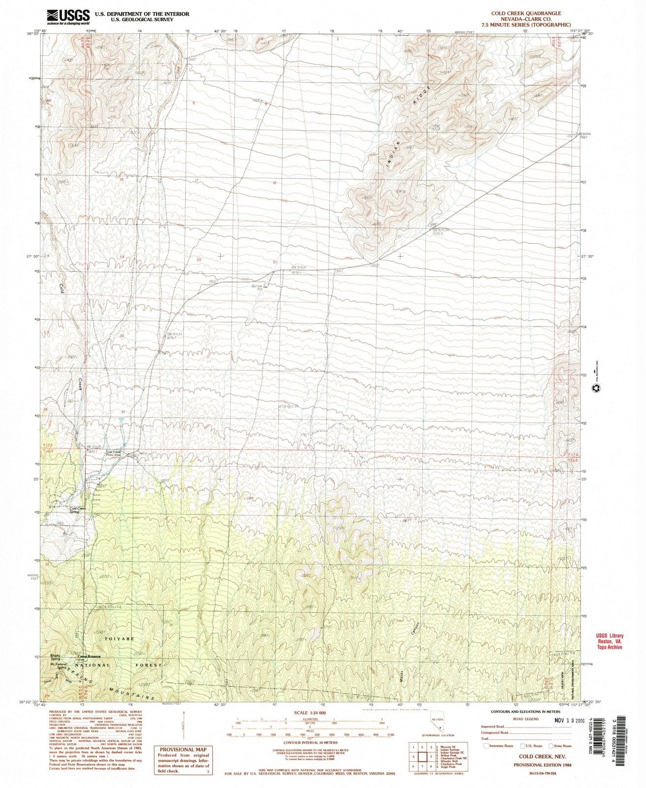 1984 Cold Creek, NV - Nevada - USGS Topographic Map