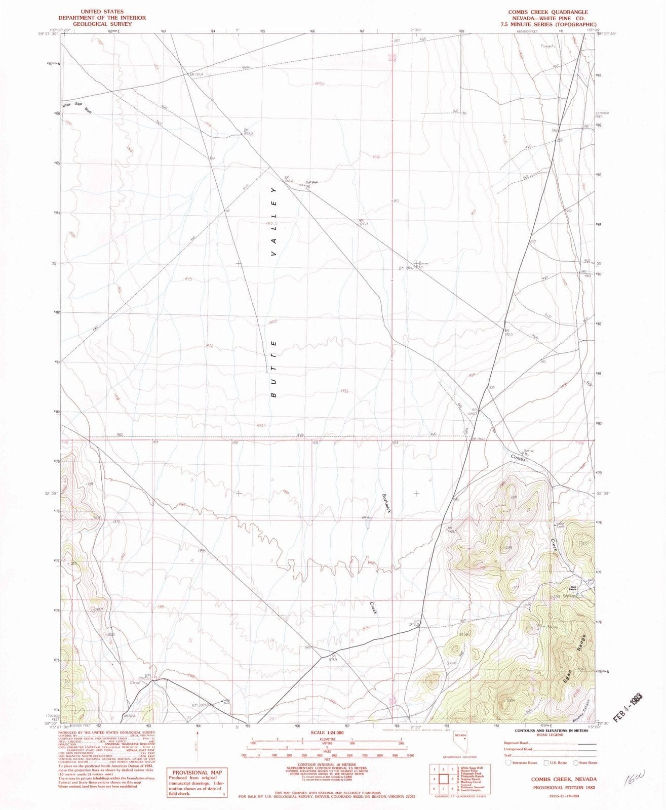 1982 Combs Creek, NV - Nevada - USGS Topographic Map