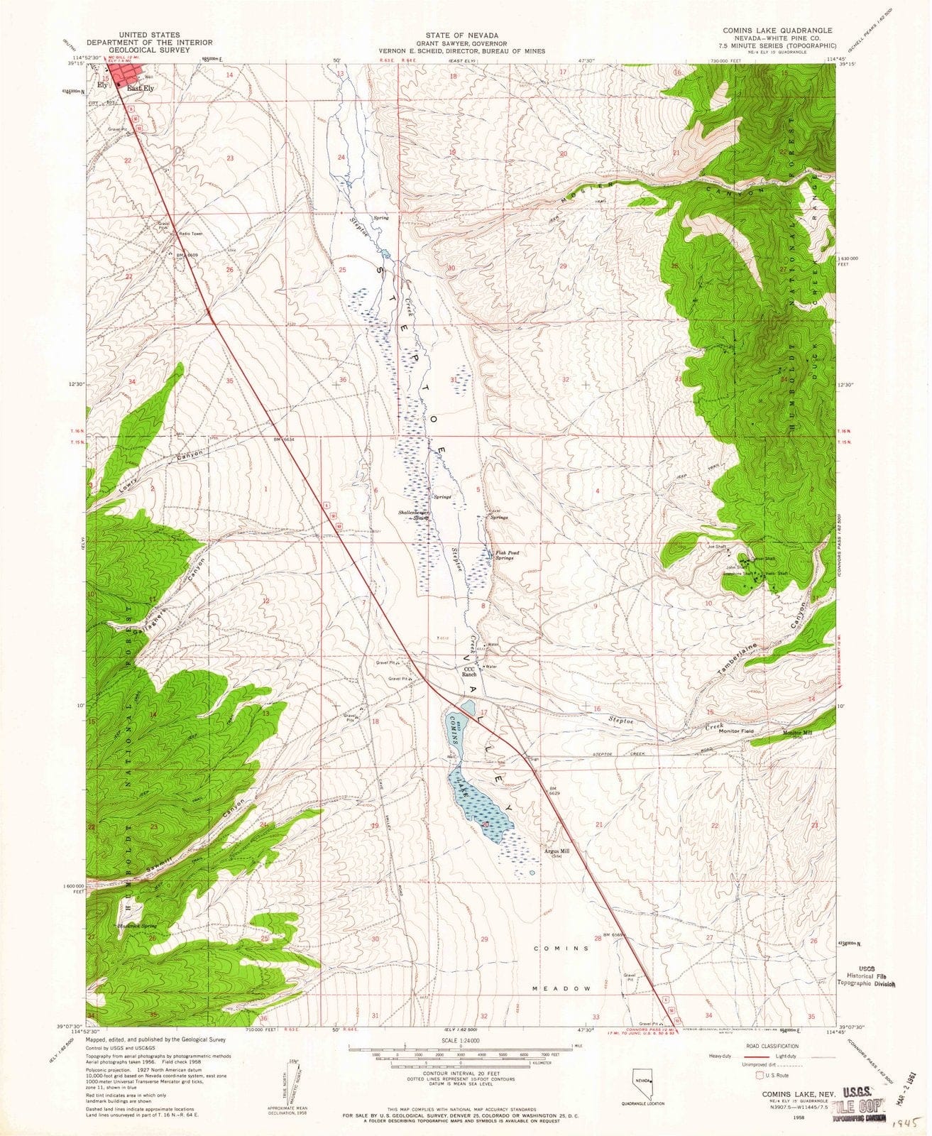 1958 Comins Lake, NV - Nevada - USGS Topographic Map