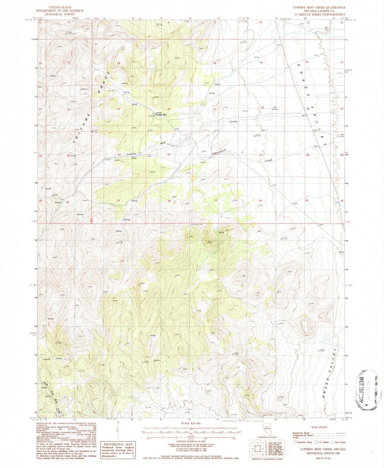 1986 Cowboy Rest Creek, NV - Nevada - USGS Topographic Map