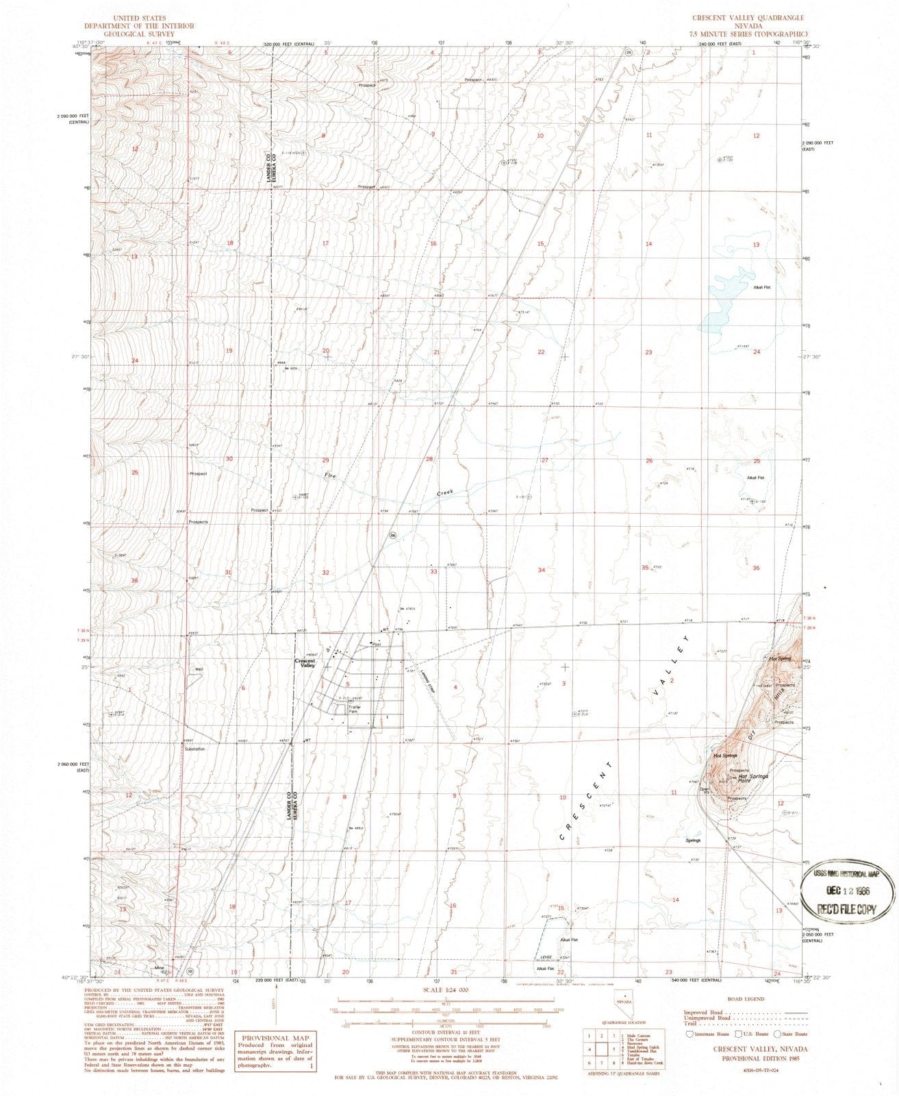1985 Crescent Valley, NV - Nevada - USGS Topographic Map