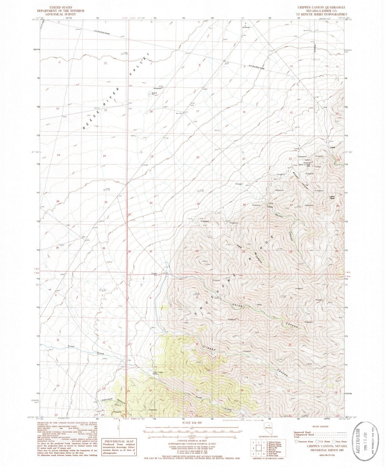 1985 Crippen Canyon, NV - Nevada - USGS Topographic Map
