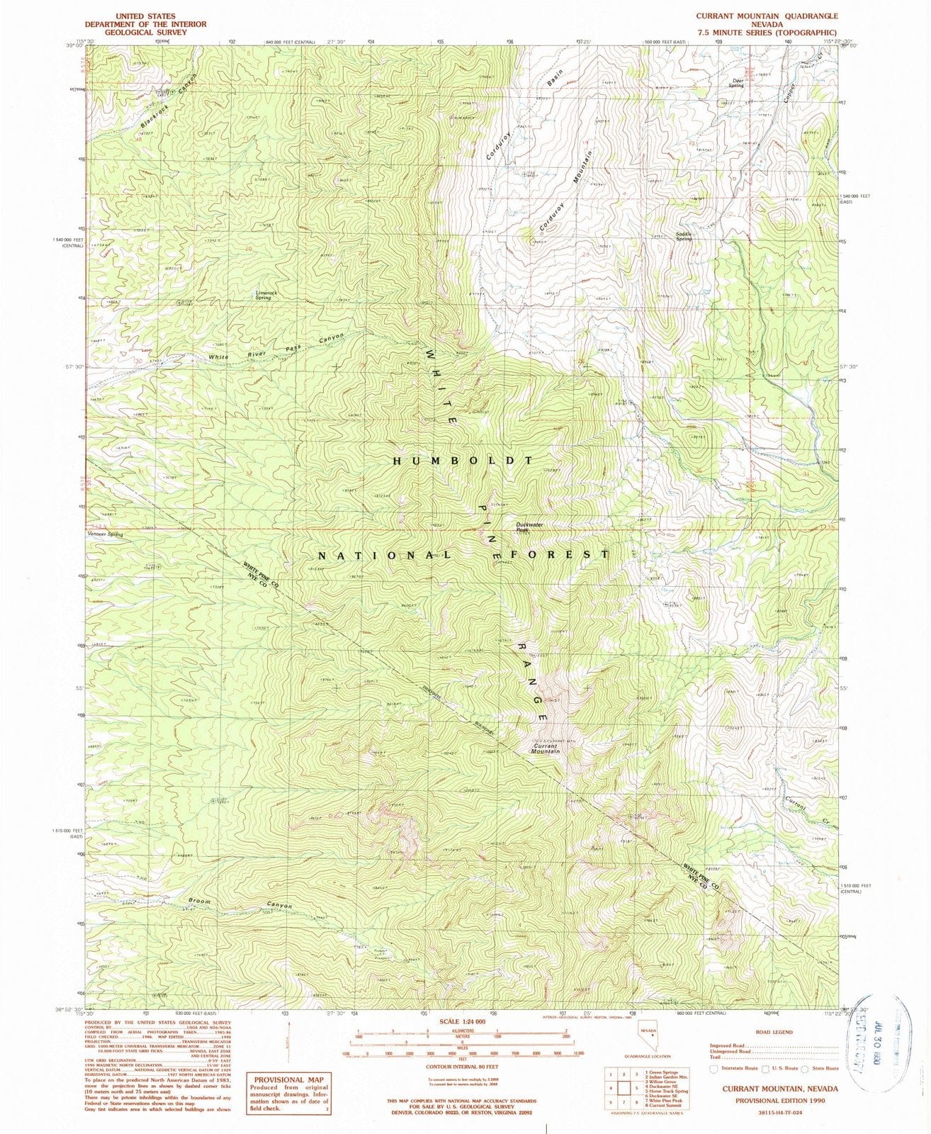 1990 Currant Mountain, NV - Nevada - USGS Topographic Map