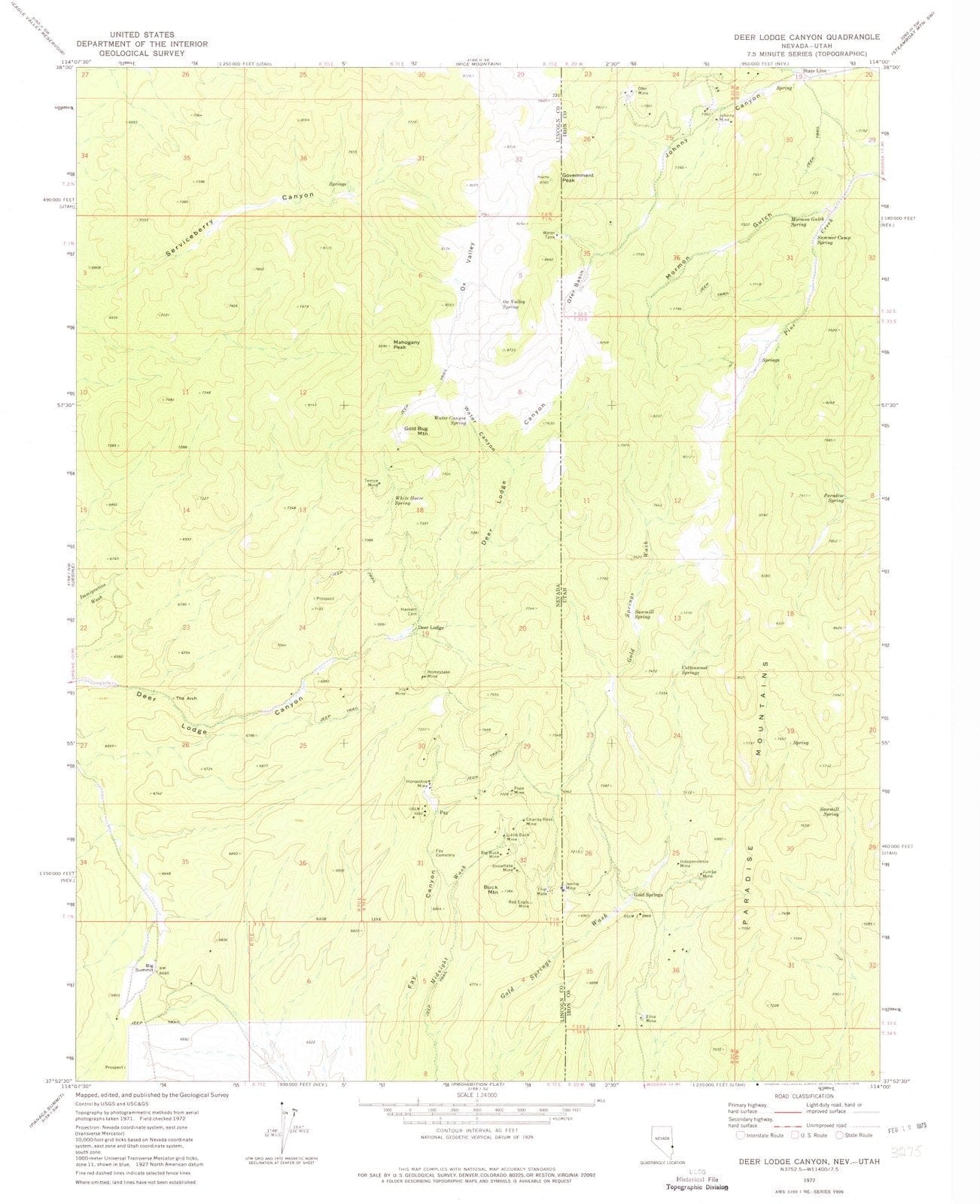 1972 Deer Lodge Canyon, NV - Nevada - USGS Topographic Map