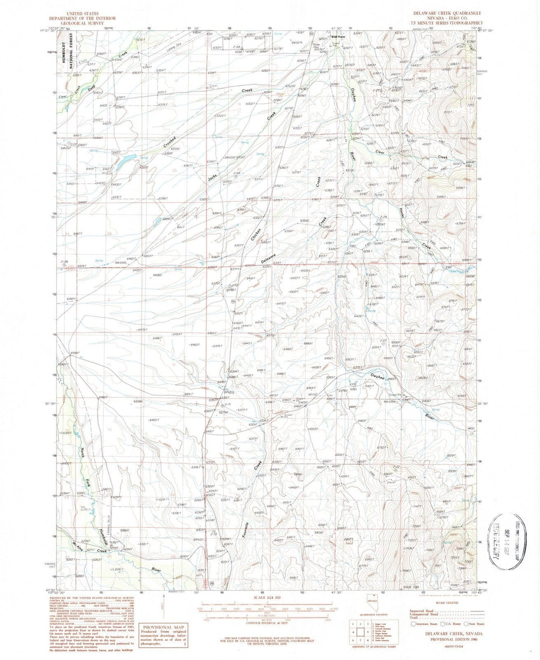 1986 Delaware Creek, NV - Nevada - USGS Topographic Map