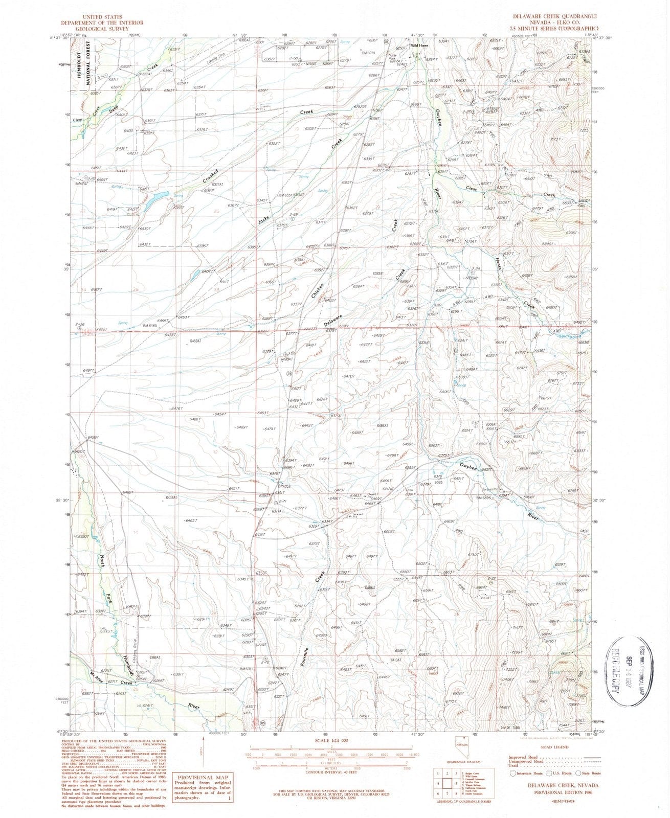 1986 Delaware Creek, NV - Nevada - USGS Topographic Map