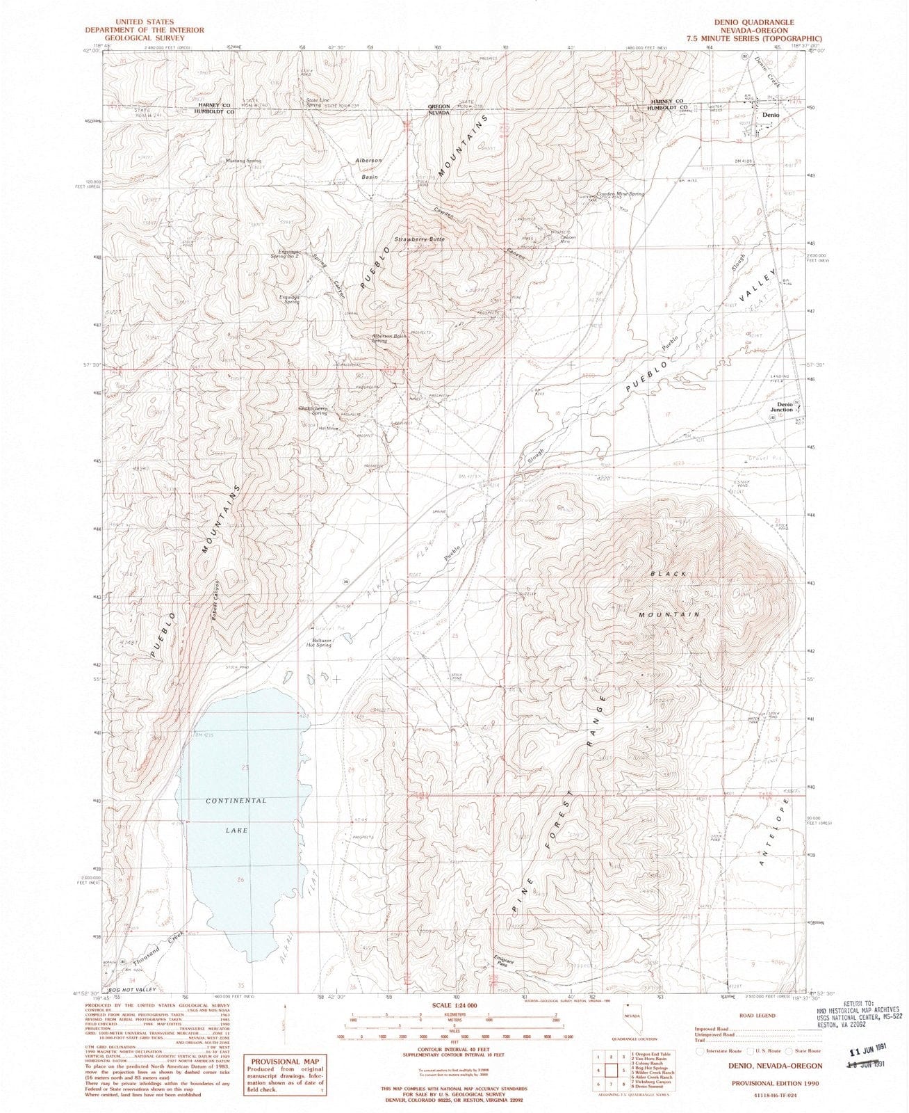 1990 Denio, NV - Nevada - USGS Topographic Map