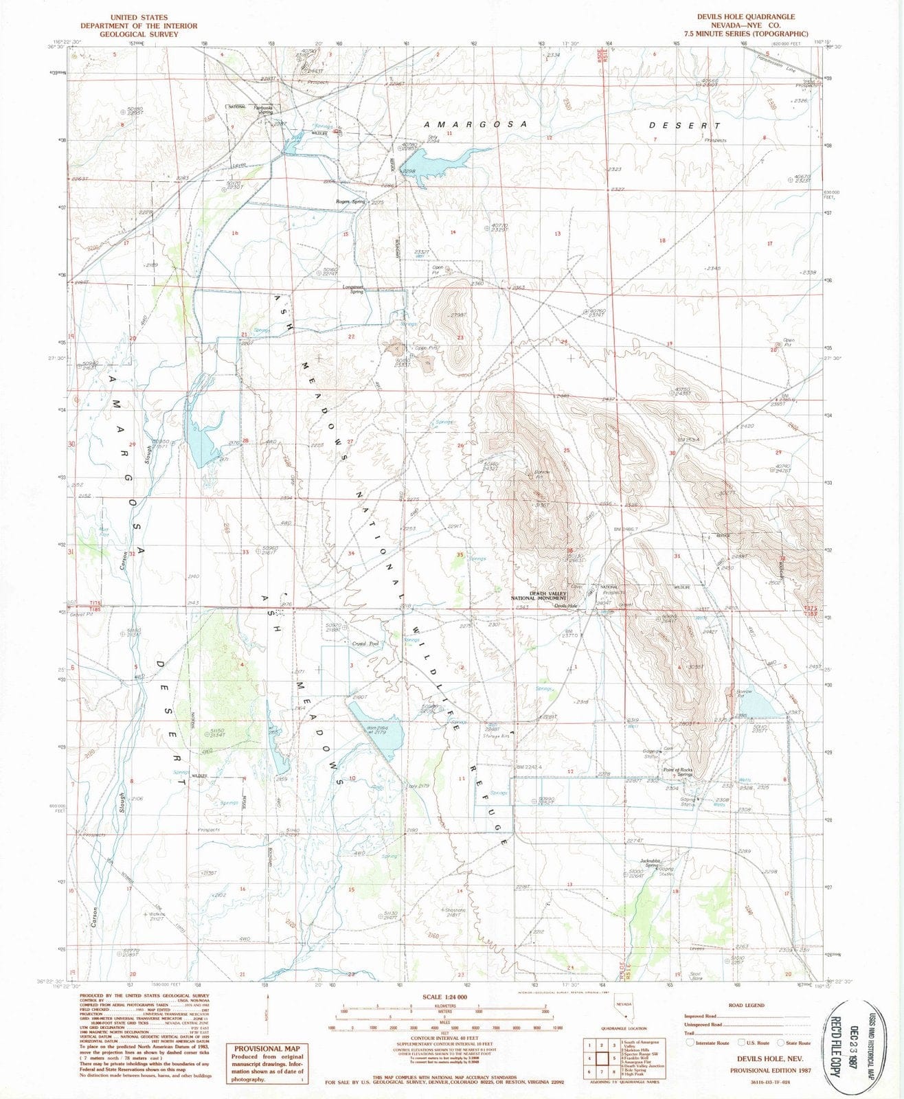 1987 Devils Hole, NV - Nevada - USGS Topographic Map