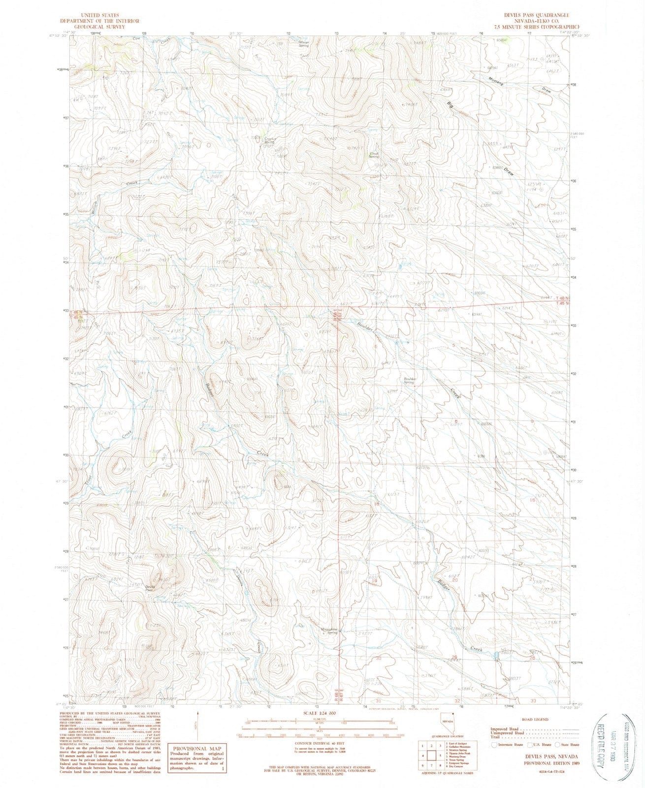 1989 Devils Pass, NV - Nevada - USGS Topographic Map