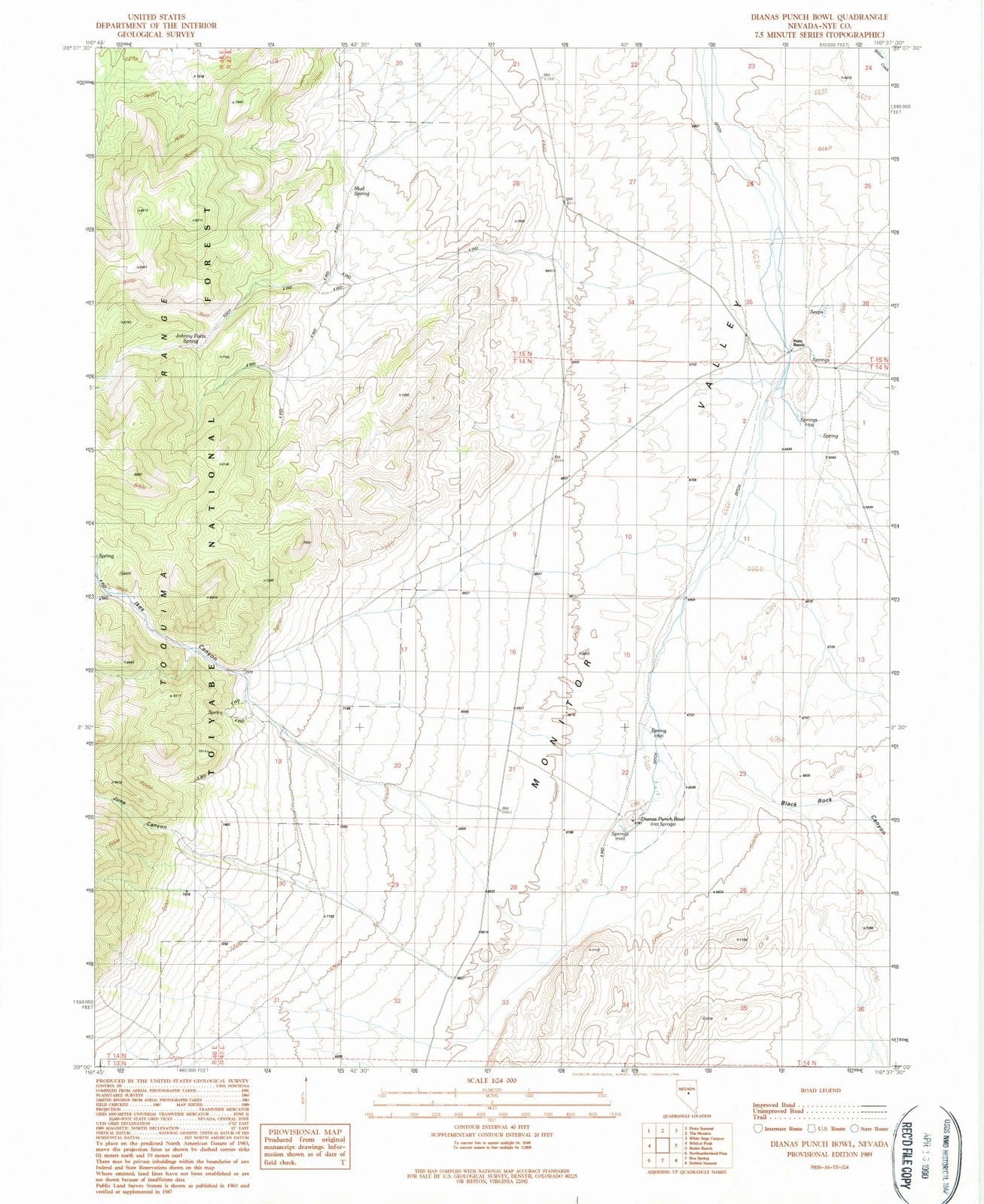 1989 Dianas Punch Bowl, NV - Nevada - USGS Topographic Map