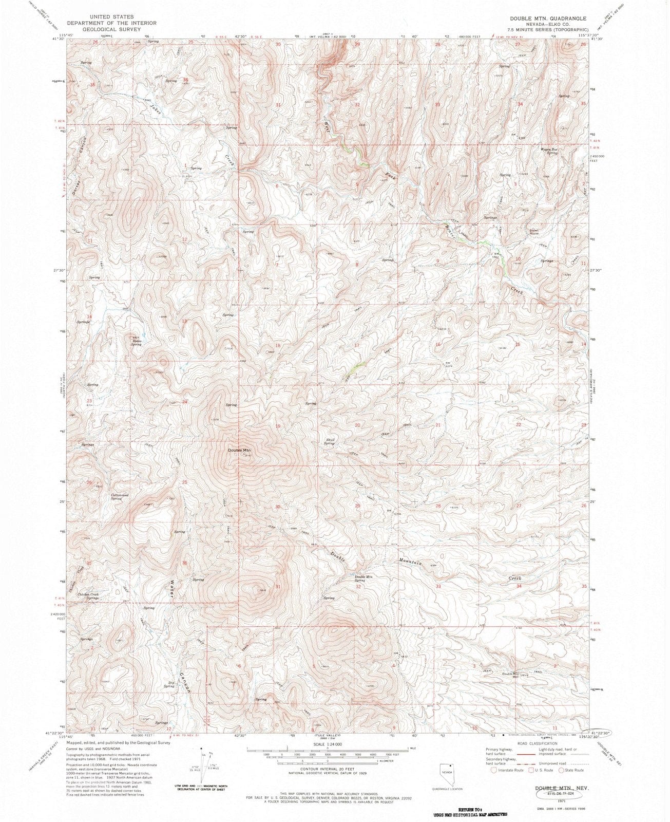1971 Double MTN, NV - Nevada - USGS Topographic Map v2