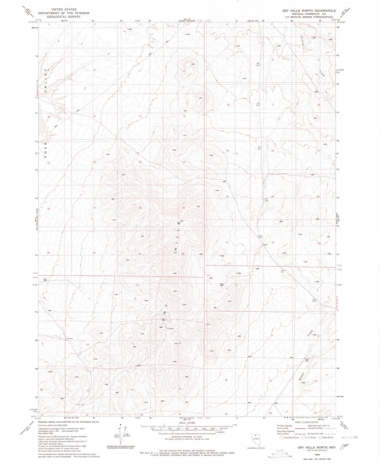 1980 Dry Hills North, NV - Nevada - USGS Topographic Map