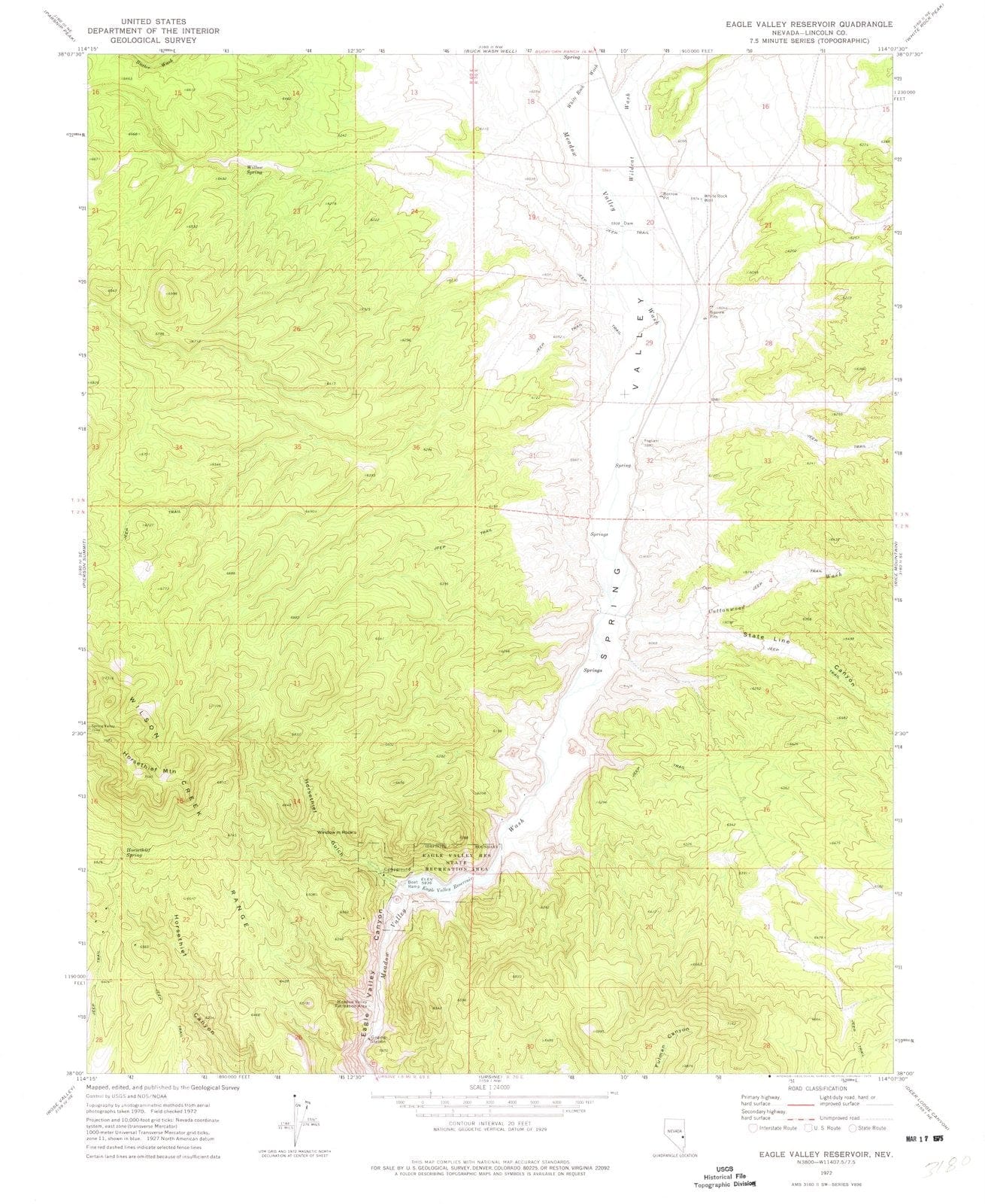 1972 Eagle Valley Reservoir, NV - Nevada - USGS Topographic Map