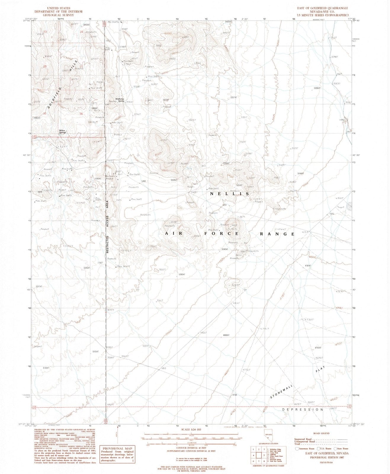 1987 East of Goldfield, NV - Nevada - USGS Topographic Map