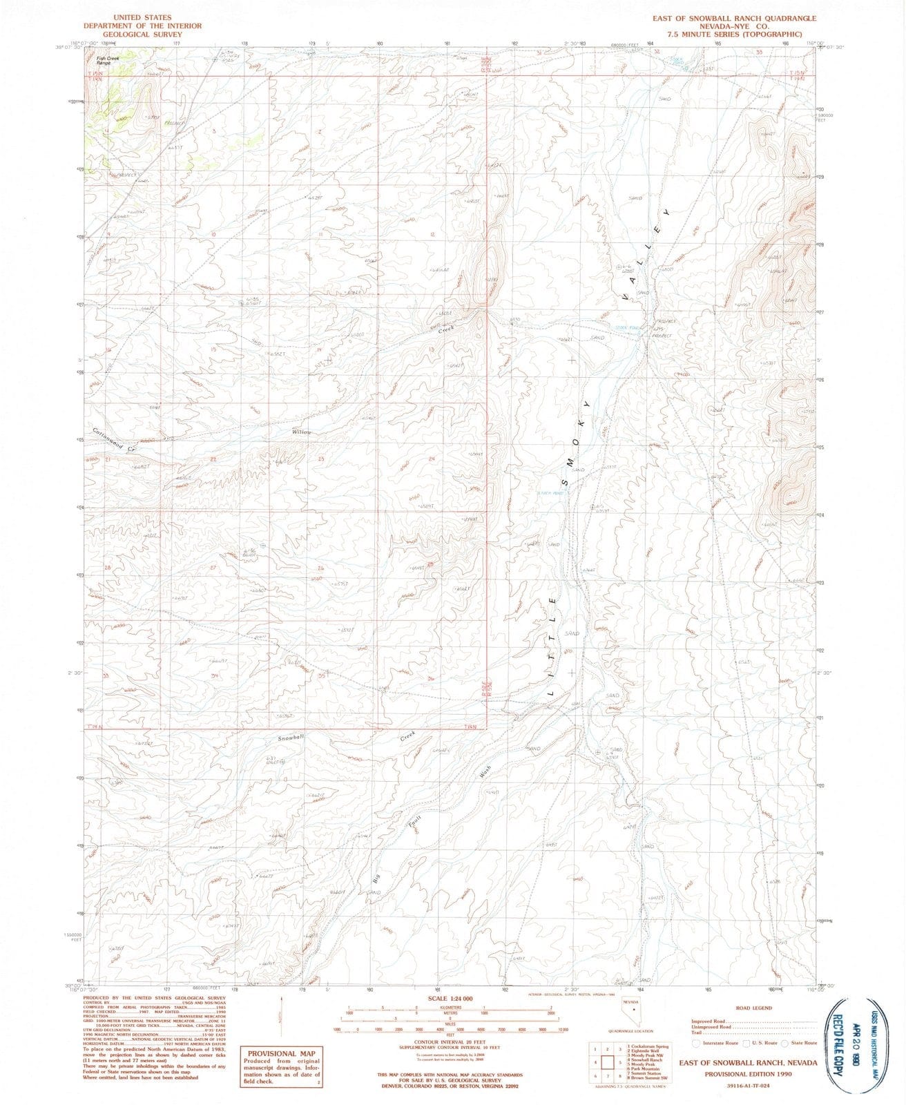 1990 East of Snowball Ranch, NV - Nevada - USGS Topographic Map