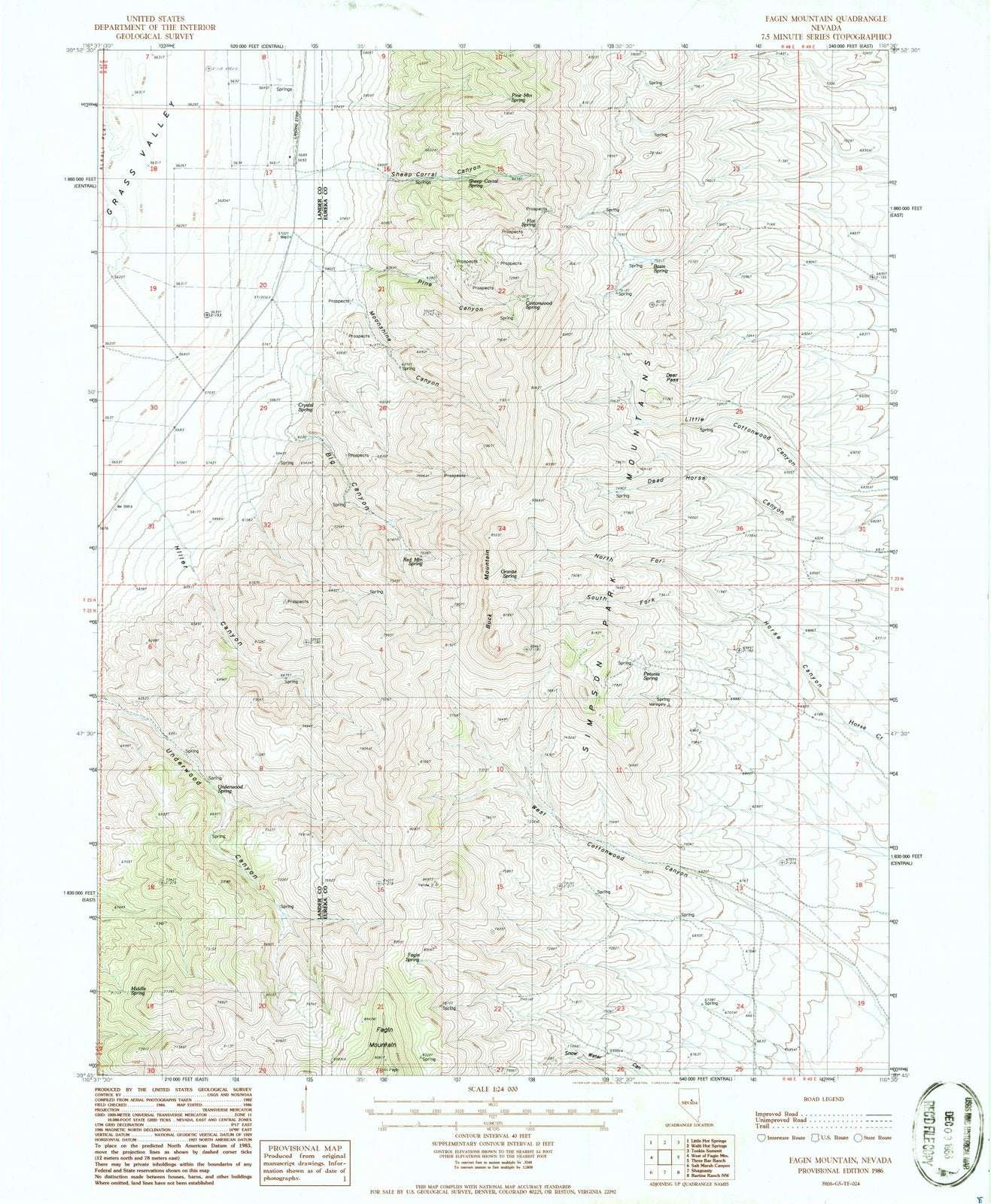 1986 Fagin Mountain, NV - Nevada - USGS Topographic Map