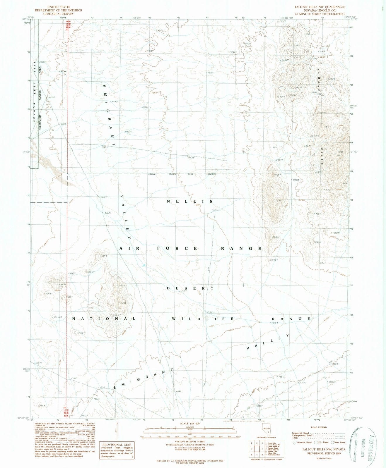 1989 Fallout Hills, NV - Nevada - USGS Topographic Map