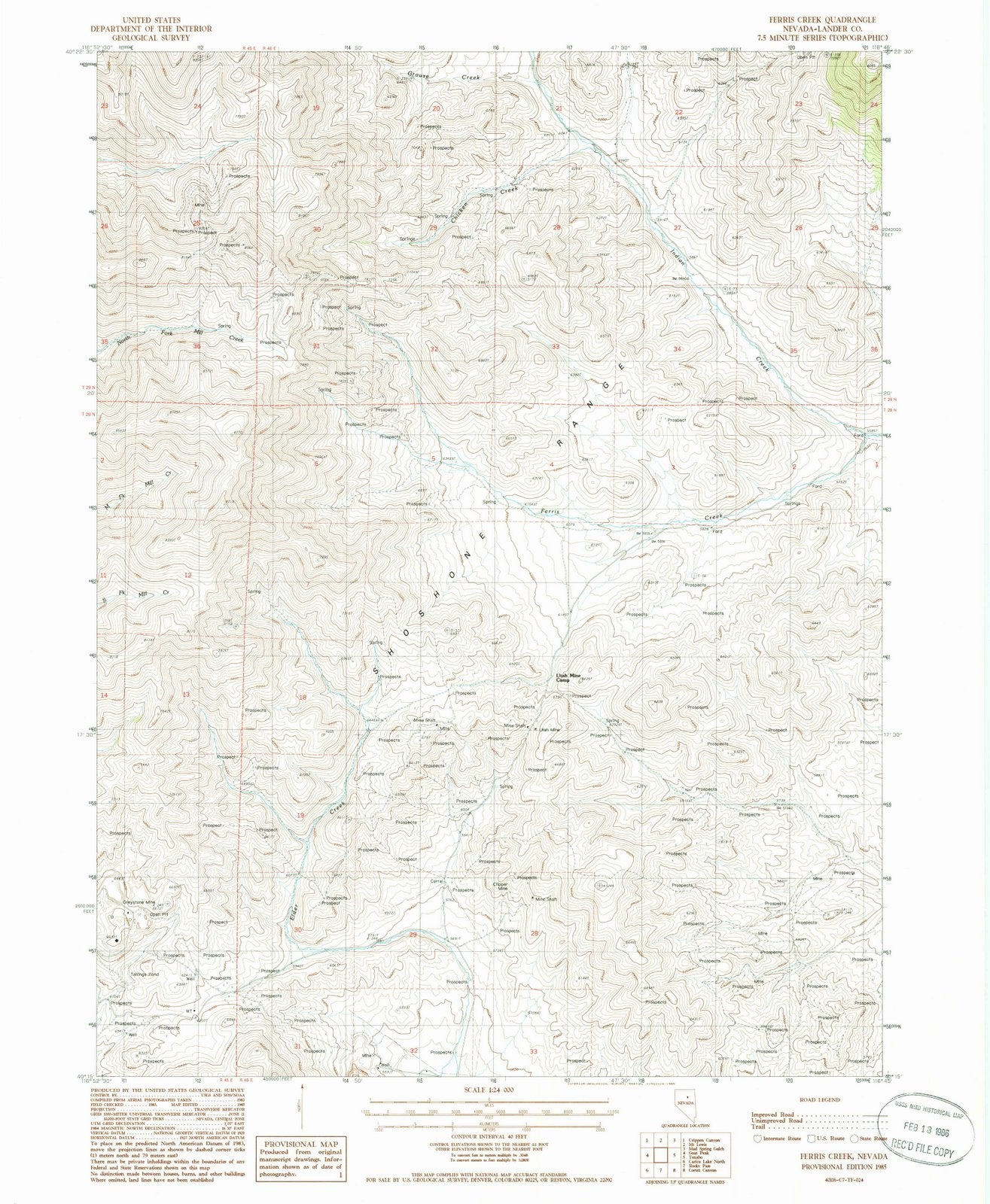 1985 Ferris Creek, NV - Nevada - USGS Topographic Map
