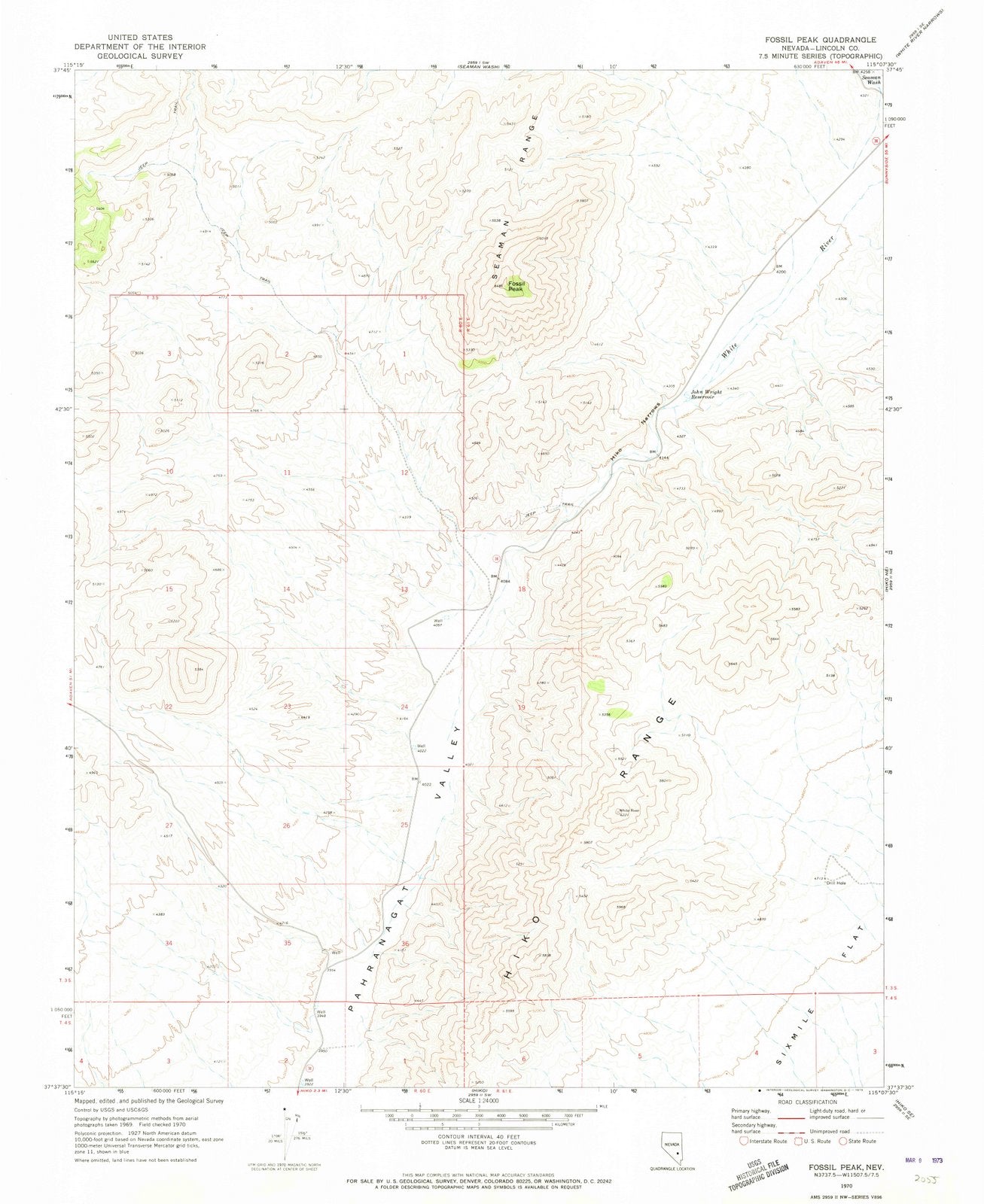 1970 Fossil Peak, NV - Nevada - USGS Topographic Map