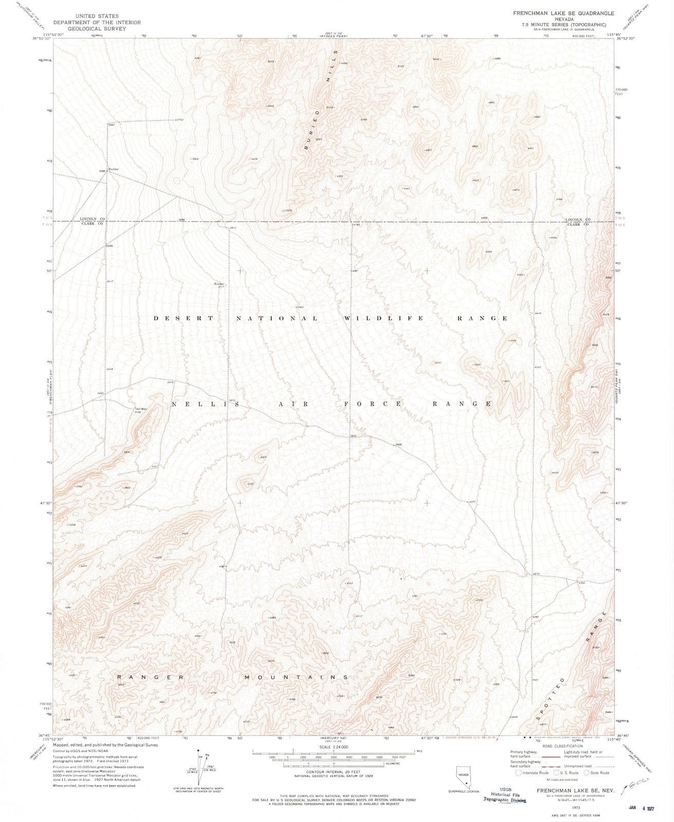 1973 Frenchman Lake, NV - Nevada - USGS Topographic Map