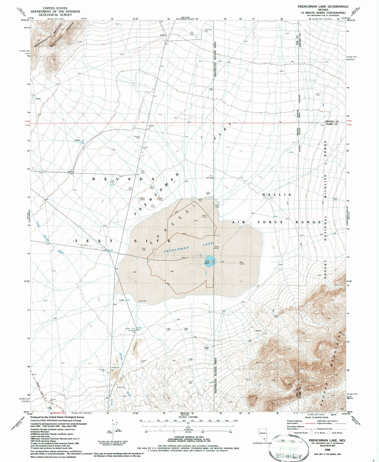 1986 Frenchman Lake, NV - Nevada - USGS Topographic Map