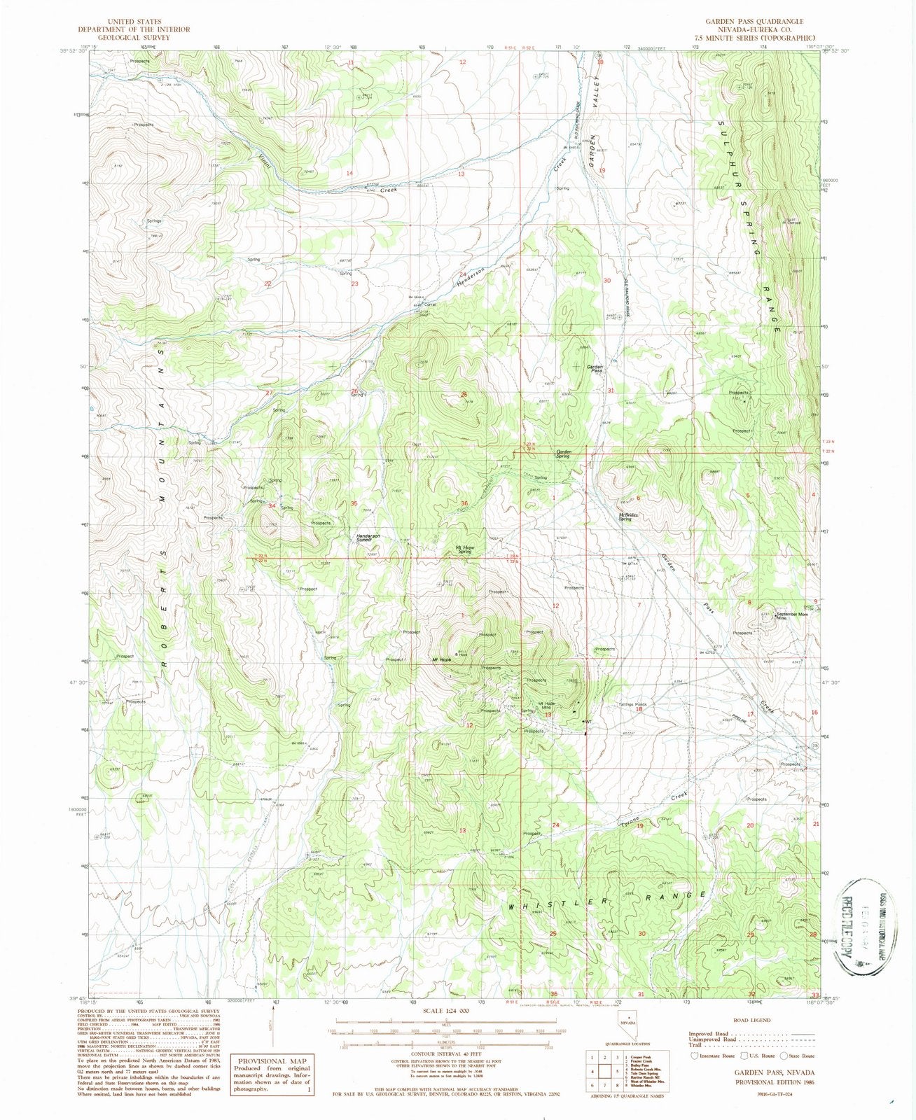 1986 Garden Pass, NV - Nevada - USGS Topographic Map