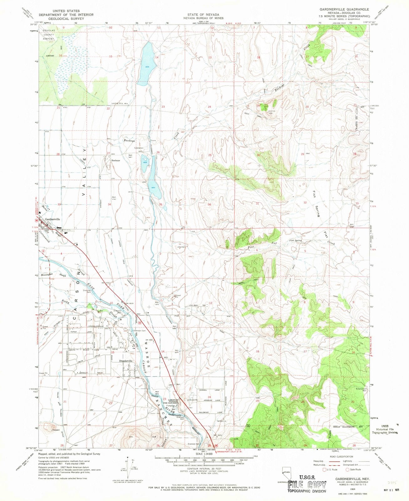 1969 Gardnerville, NV - Nevada - USGS Topographic Map