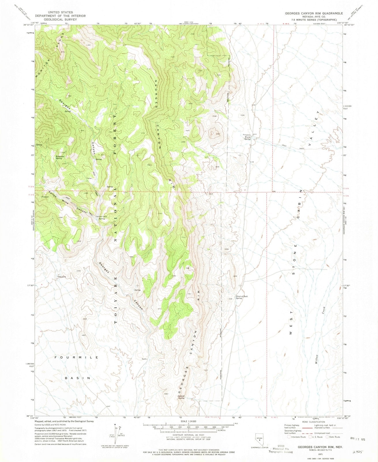 1971 Georges Canyon Rim, NV - Nevada - USGS Topographic Map v2