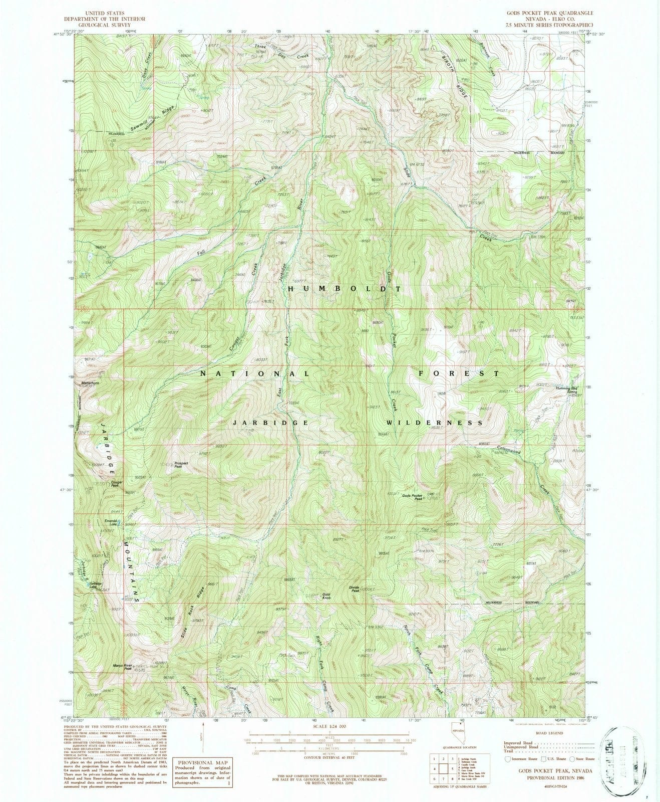 1986 Gods Pocket Peak, NV - Nevada - USGS Topographic Map