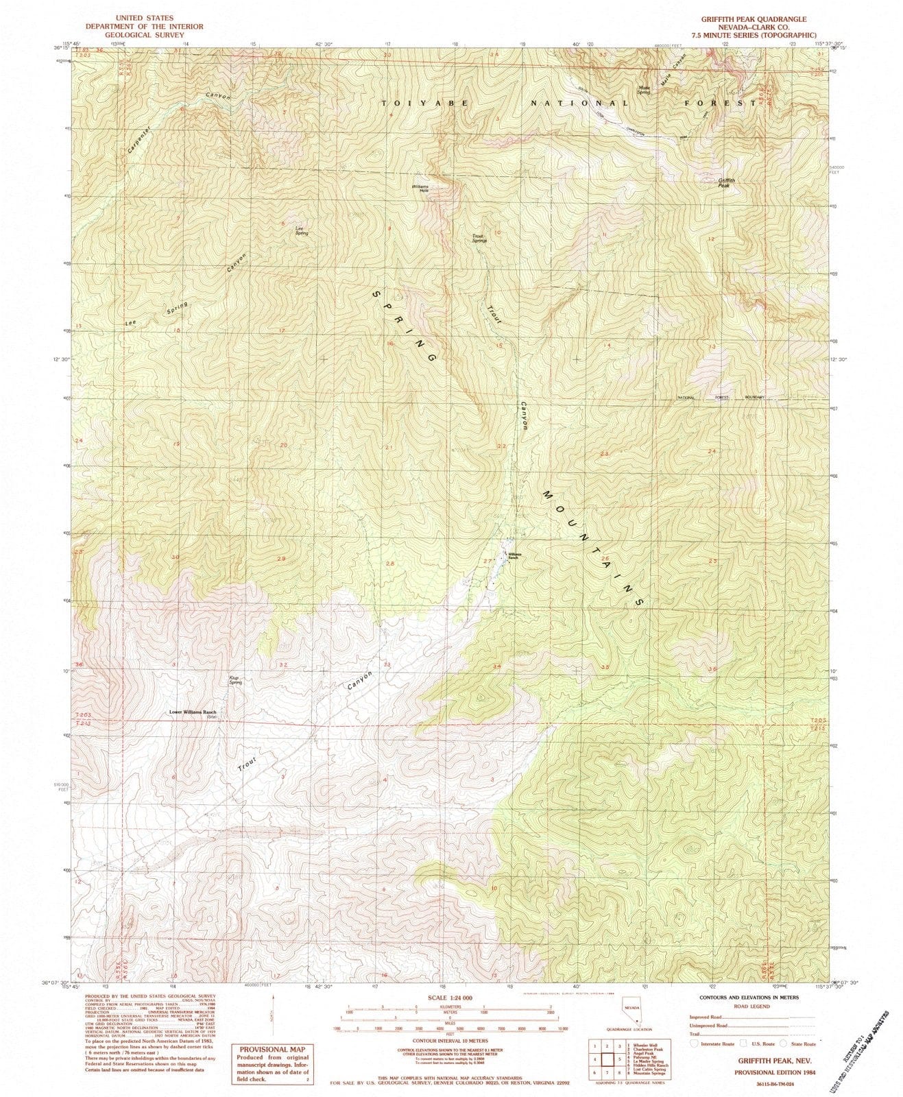 1984 Griffith Peak, NV - Nevada - USGS Topographic Map