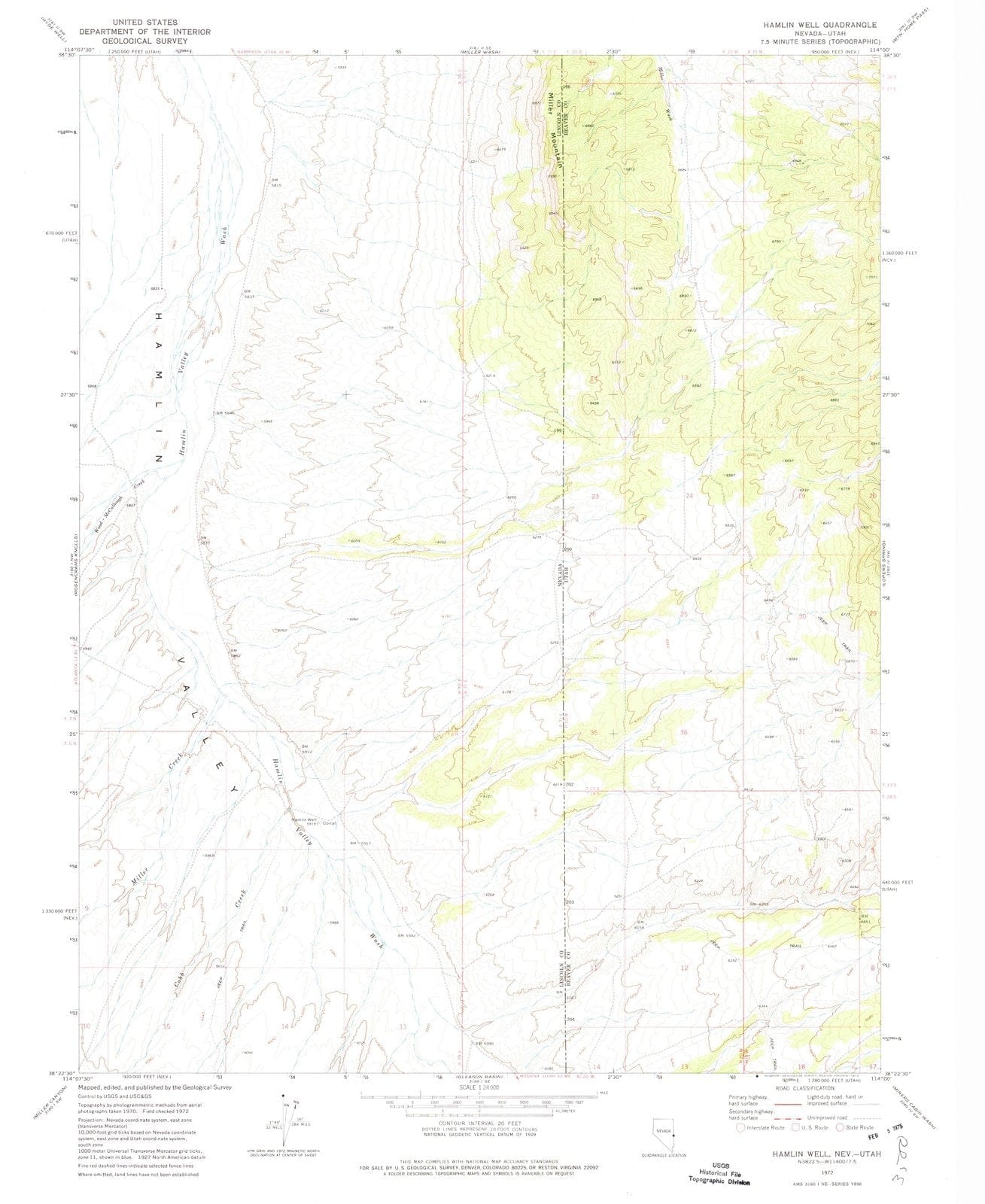 1972 Hamlin Well, NV - Nevada - USGS Topographic Map