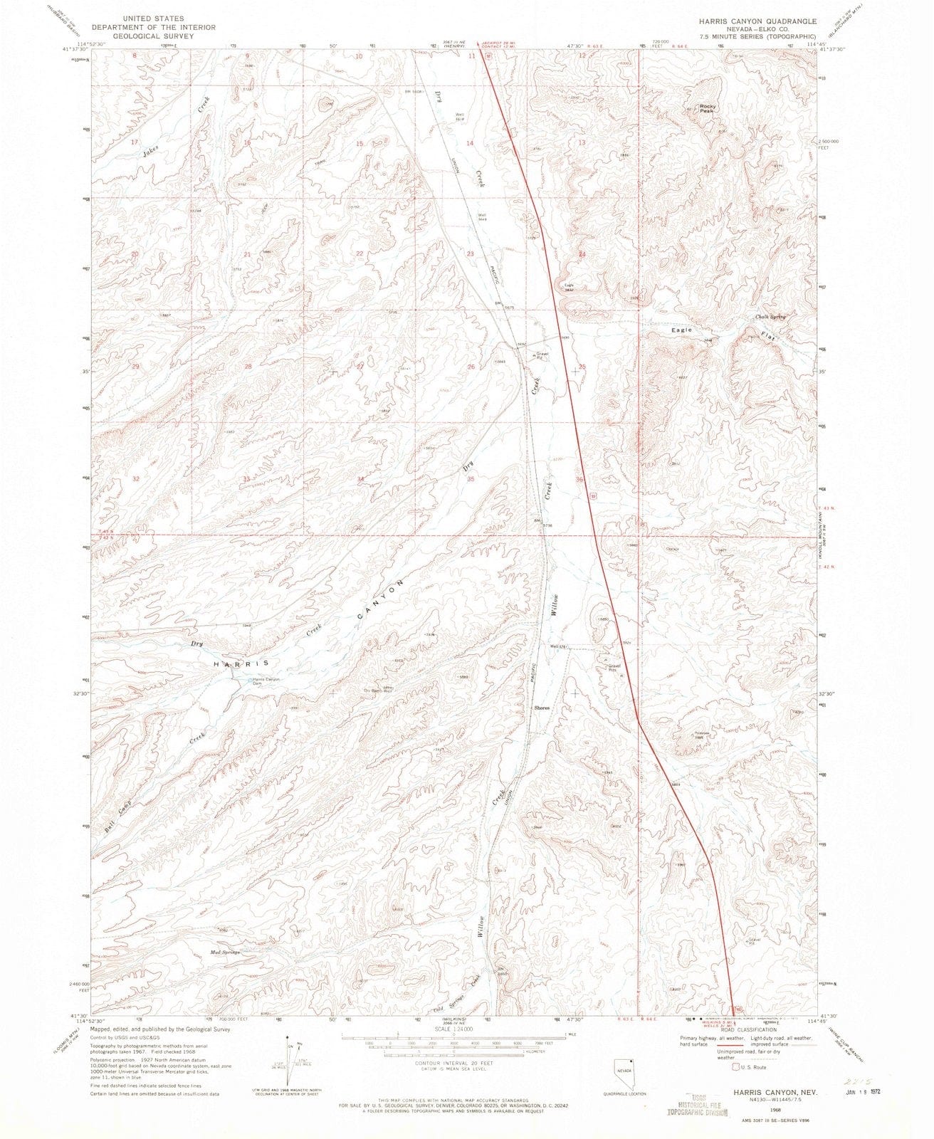 1968 Harris Canyon, NV - Nevada - USGS Topographic Map