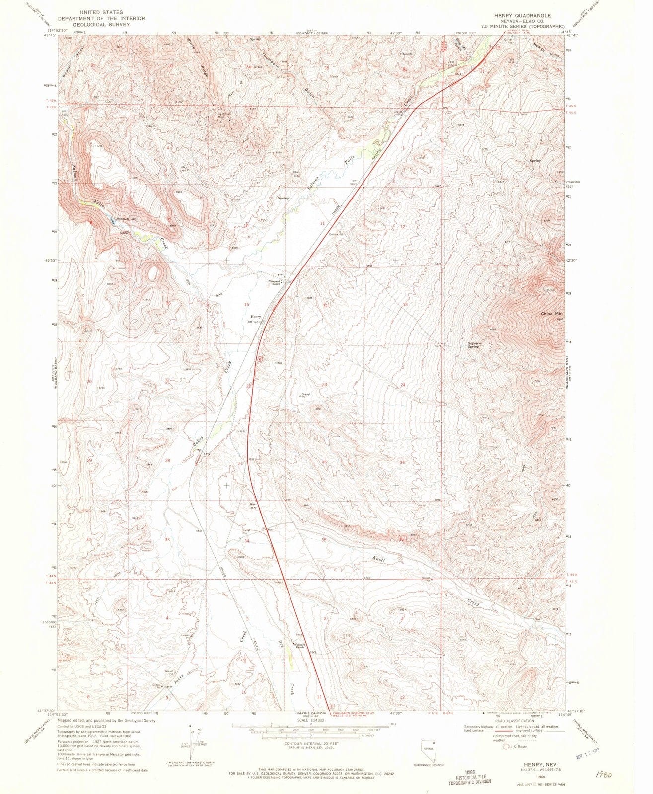 1968 Henry, NV - Nevada - USGS Topographic Map