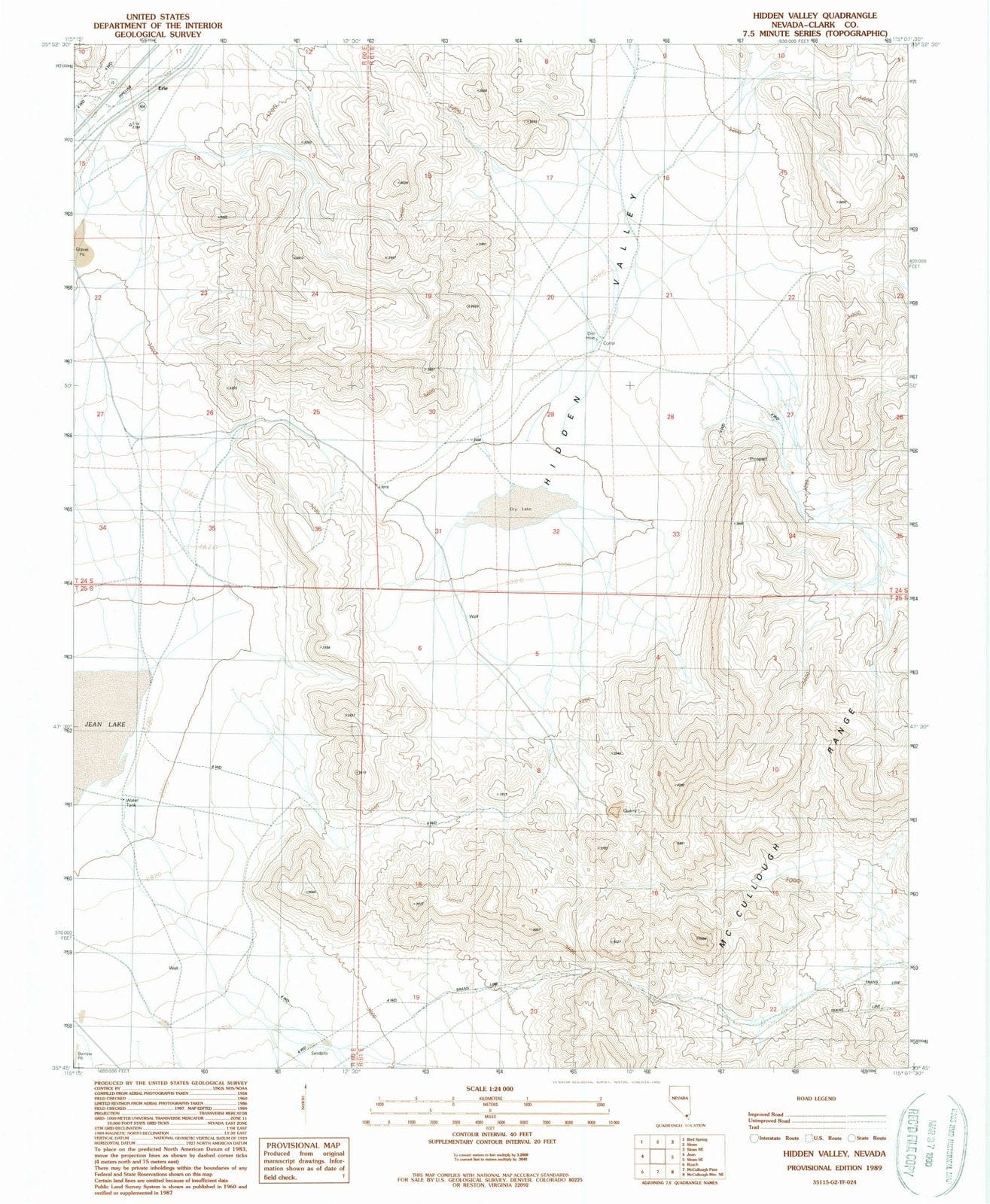 1989 Hidden Valley, NV - Nevada - USGS Topographic Map