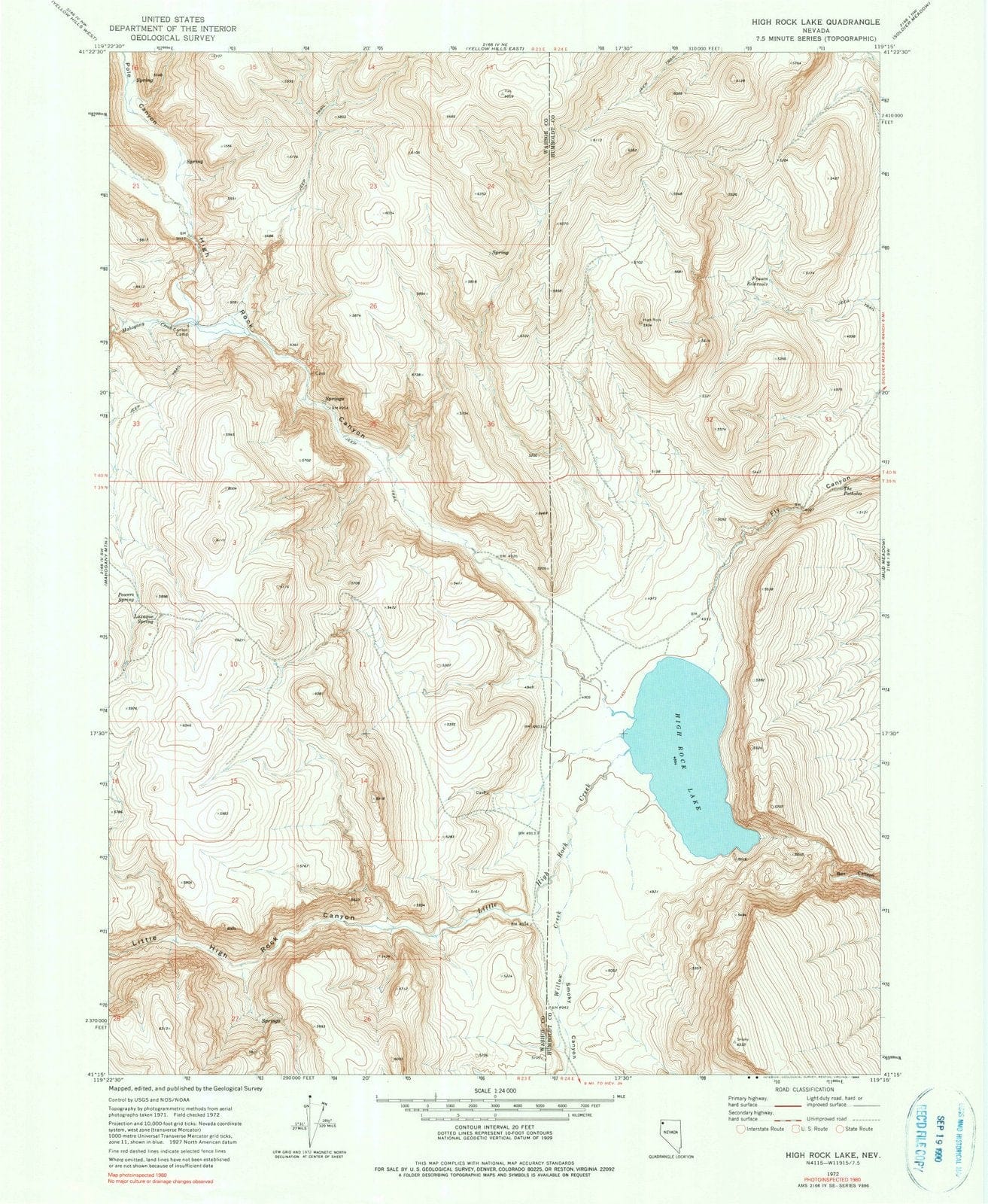1972 High Rock Lake, NV - Nevada - USGS Topographic Map